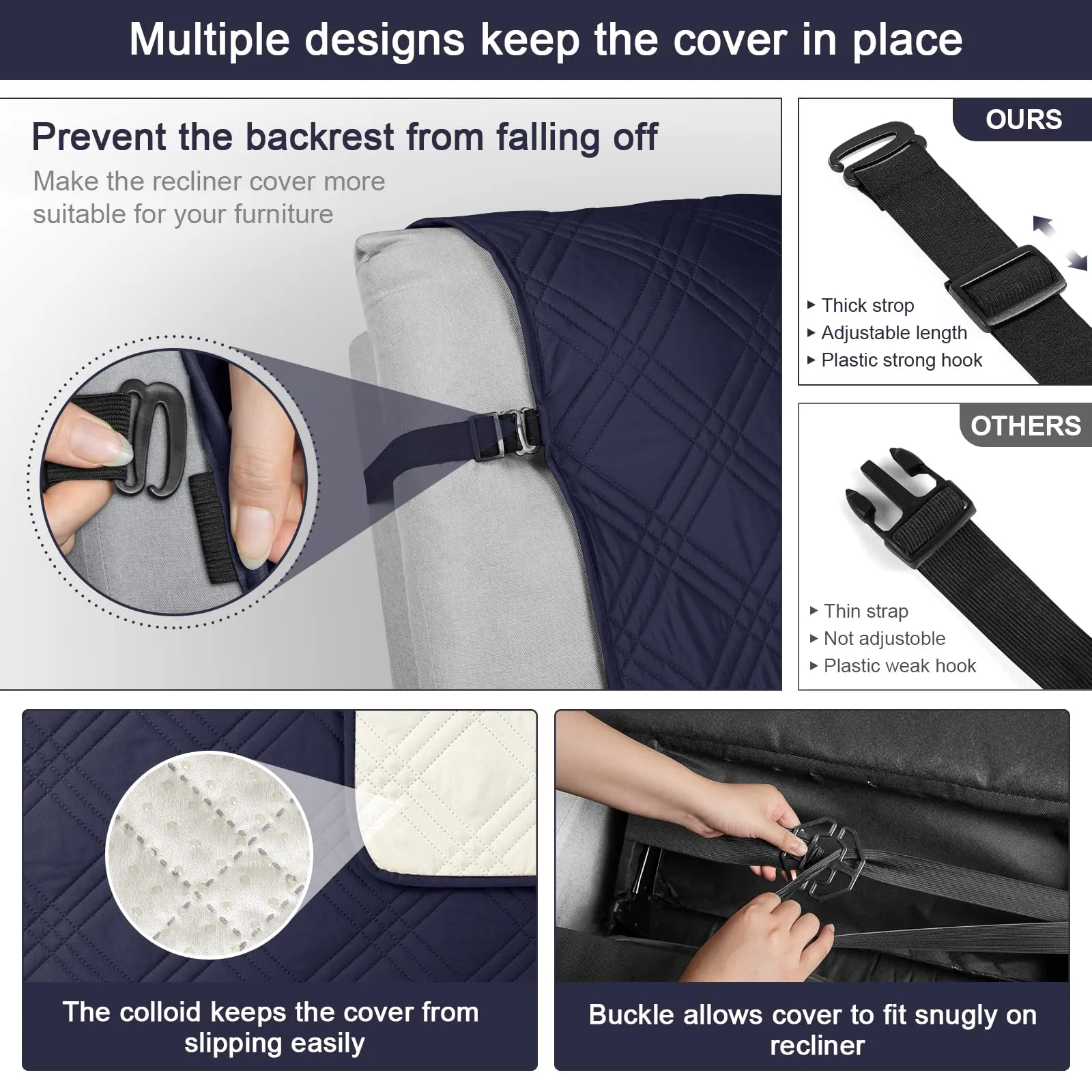 Waterproof Recliner Chair Cover with Double Straps (2 Seater)