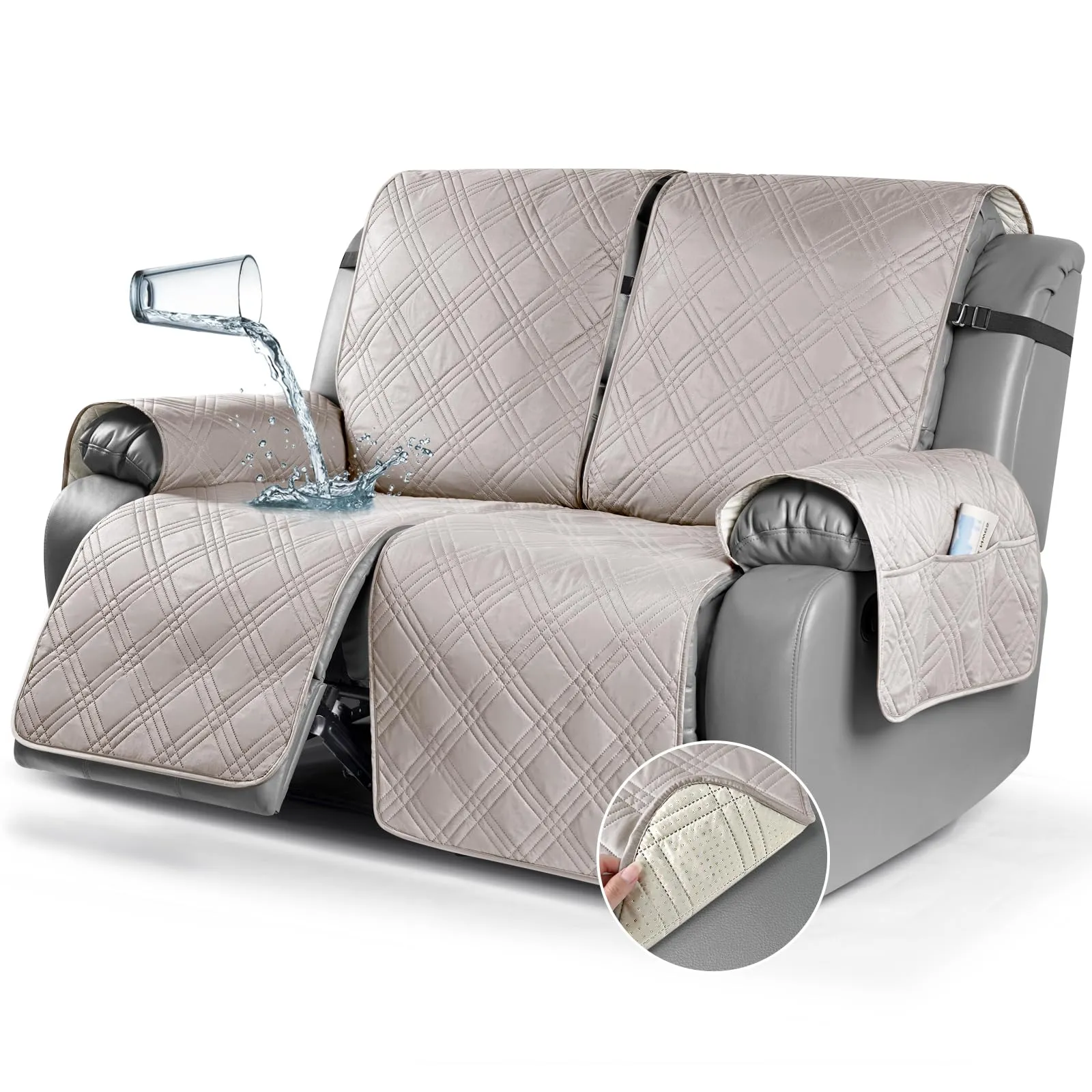 Waterproof Recliner Chair Cover with Double Straps (2 Seater)