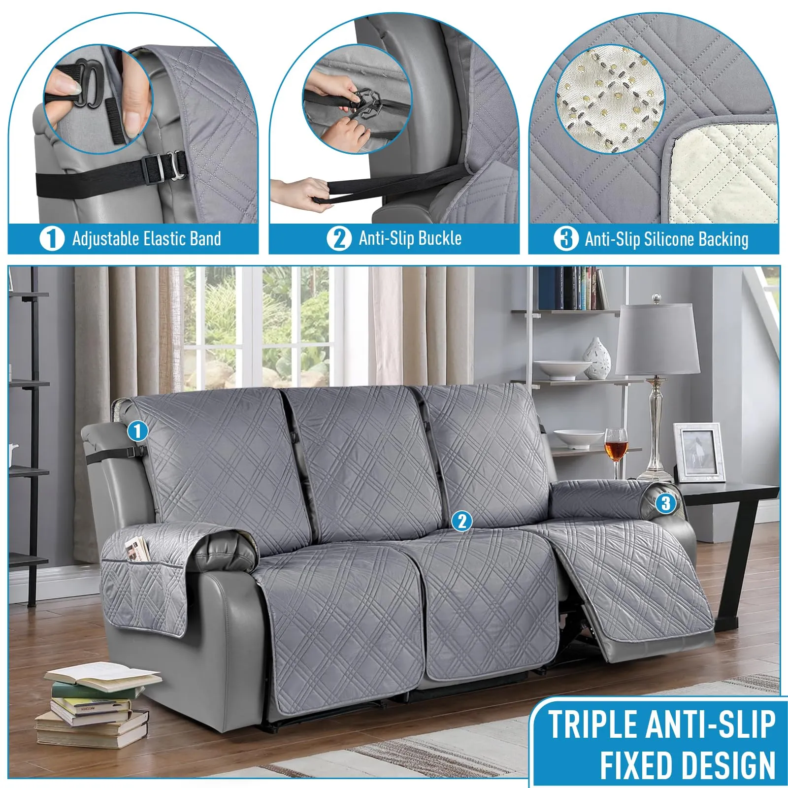 Waterproof Recliner Chair Cover with Double Straps (2 Seater)