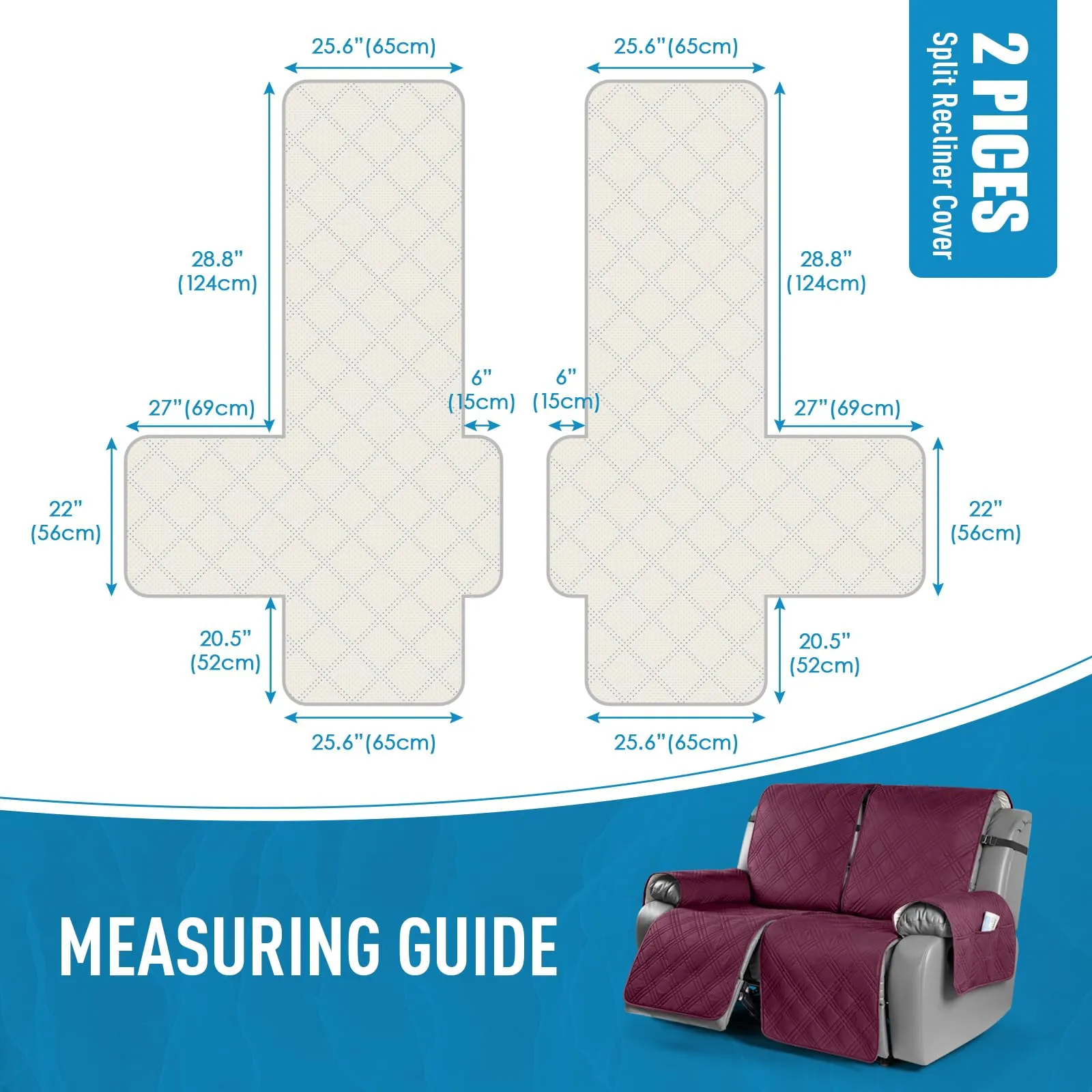 Waterproof Recliner Chair Cover with Double Straps (2 Seater)