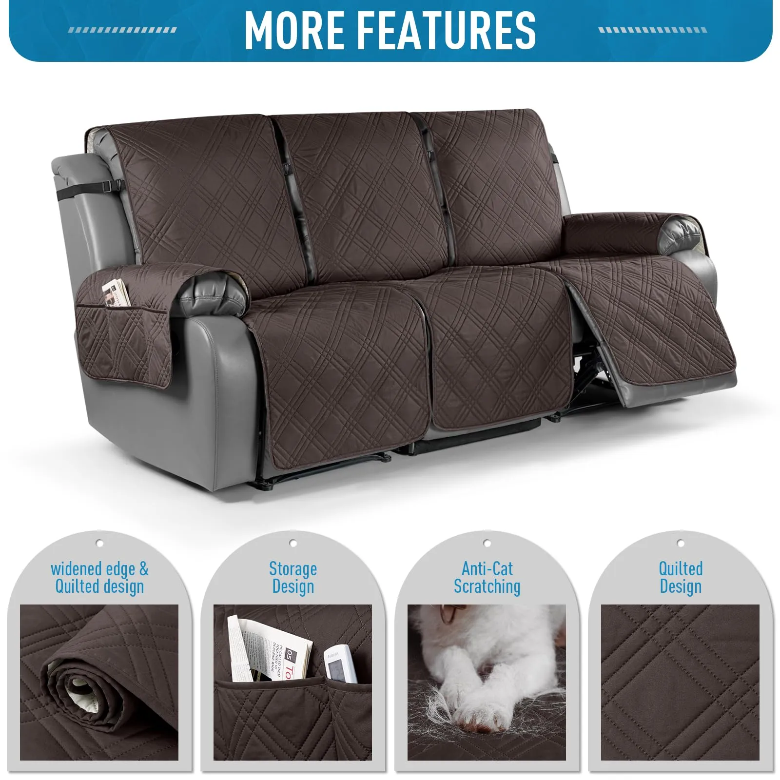 Waterproof Recliner Chair Cover with Double Straps (2 Seater)