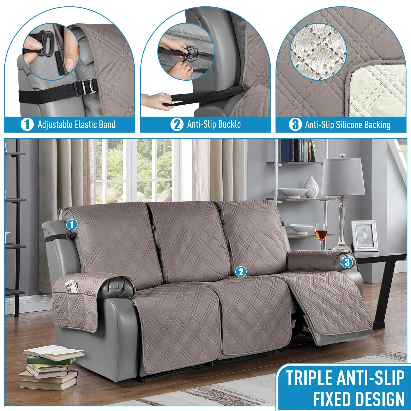 Waterproof Recliner Chair Cover with Double Straps (2 Seater)