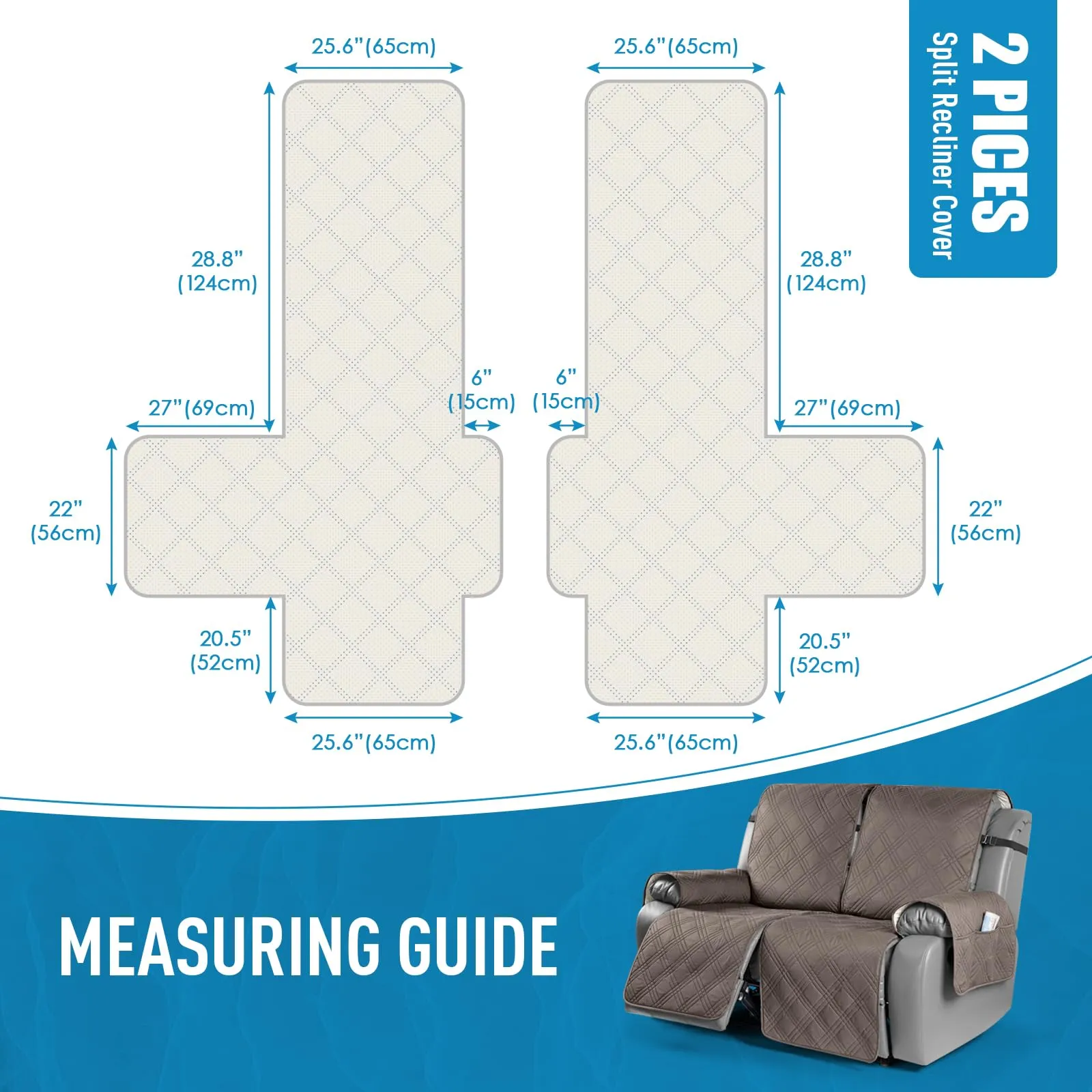 Waterproof Recliner Chair Cover with Double Straps (2 Seater)