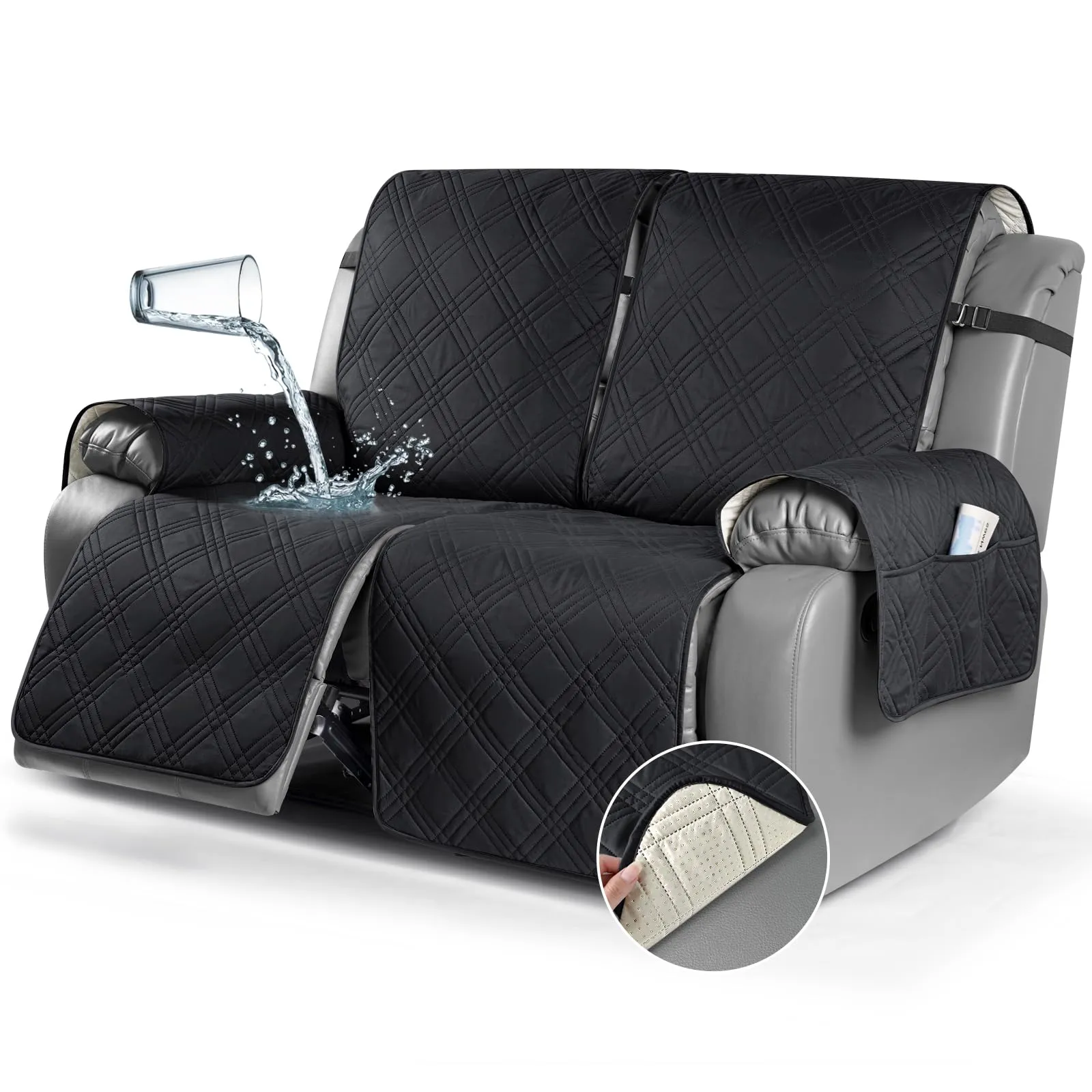 Waterproof Recliner Chair Cover with Double Straps (2 Seater)