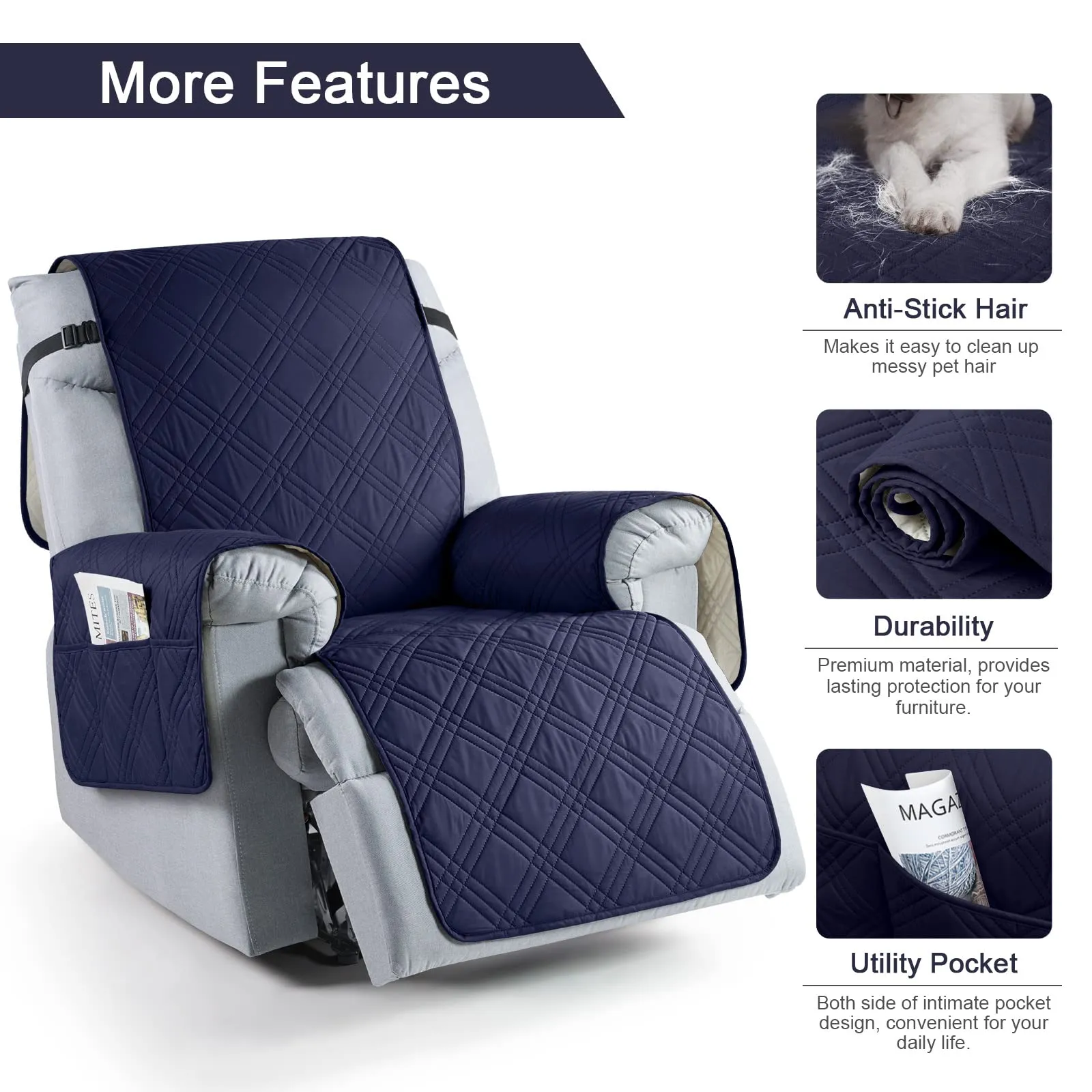 Waterproof Recliner Chair Cover with Double Straps (2 Seater)