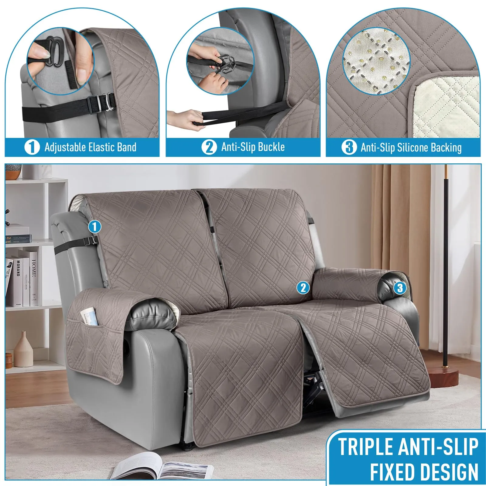 Waterproof Recliner Chair Cover with Double Straps (2 Seater)