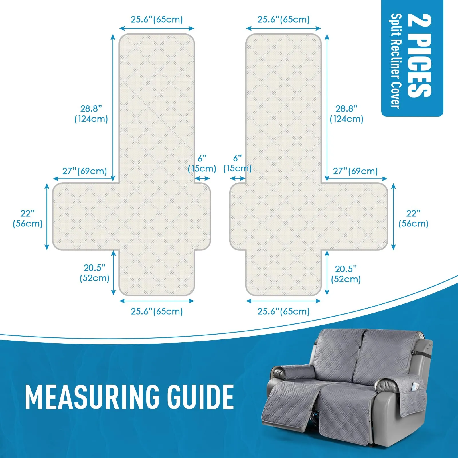 Waterproof Recliner Chair Cover with Double Straps (2 Seater)