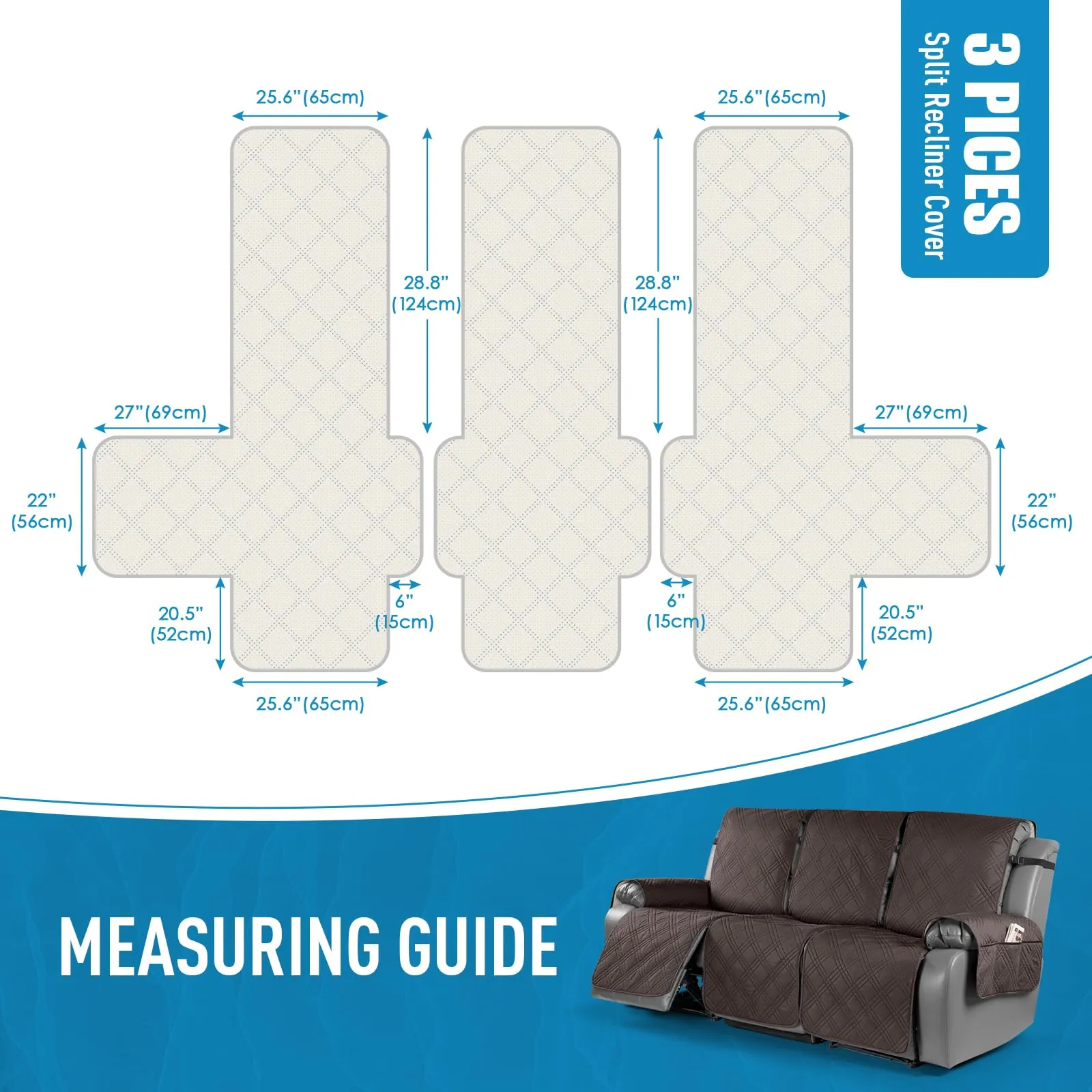 Waterproof Recliner Chair Cover with Double Straps (2 Seater)