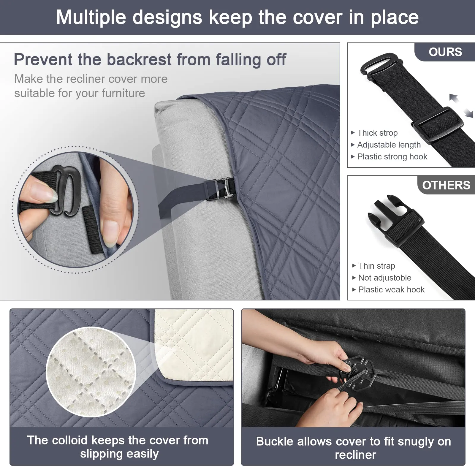 Waterproof Recliner Chair Cover with Double Straps (2 Seater)