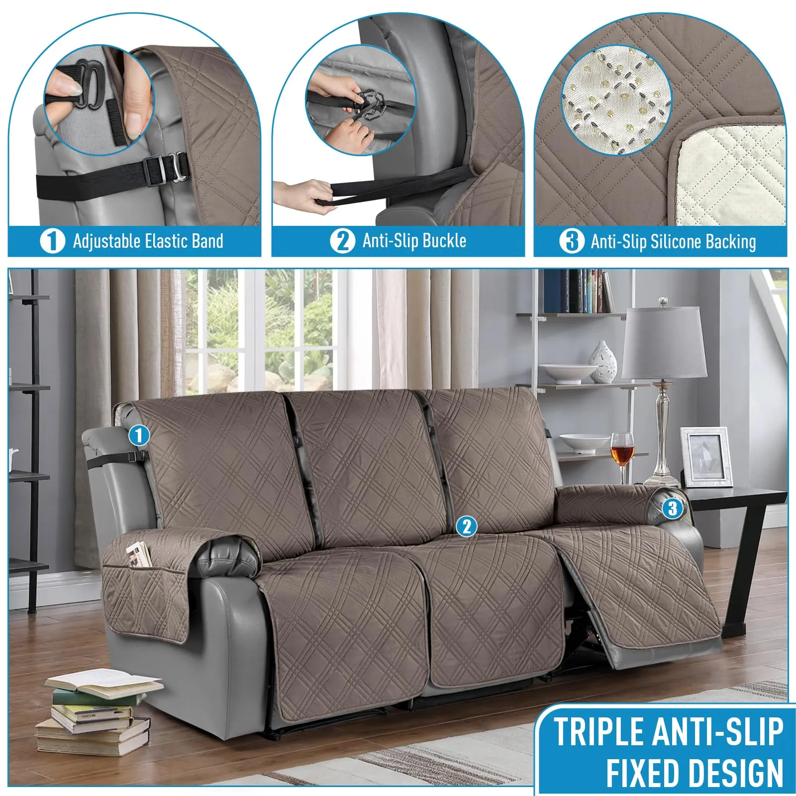 Waterproof Recliner Chair Cover with Double Straps (2 Seater)