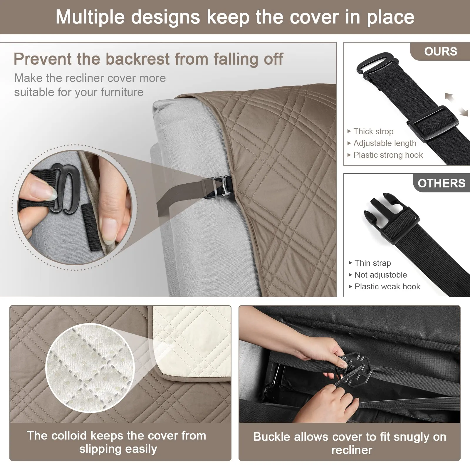 Waterproof Recliner Chair Cover with Double Straps (2 Seater)