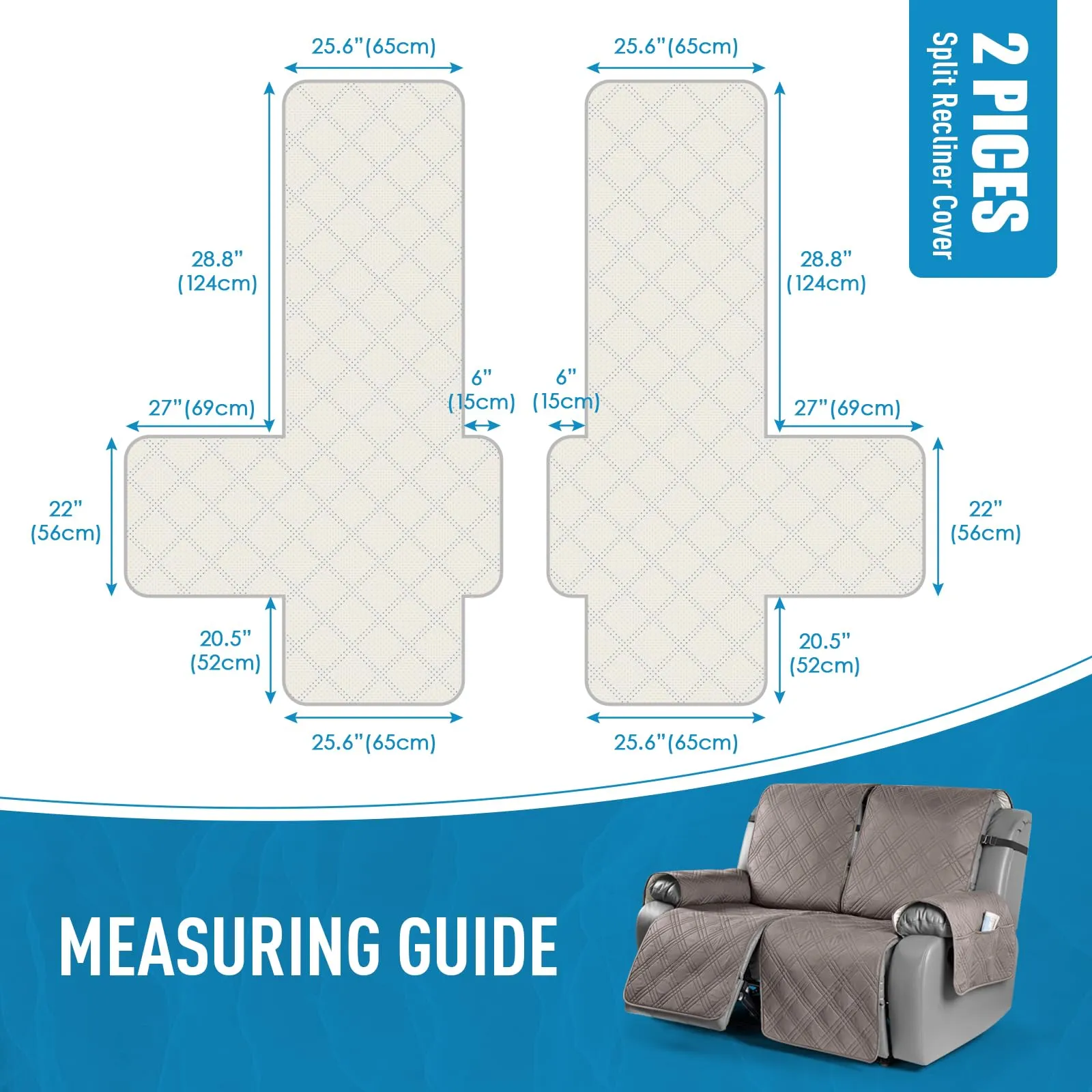 Waterproof Recliner Chair Cover with Double Straps (2 Seater)