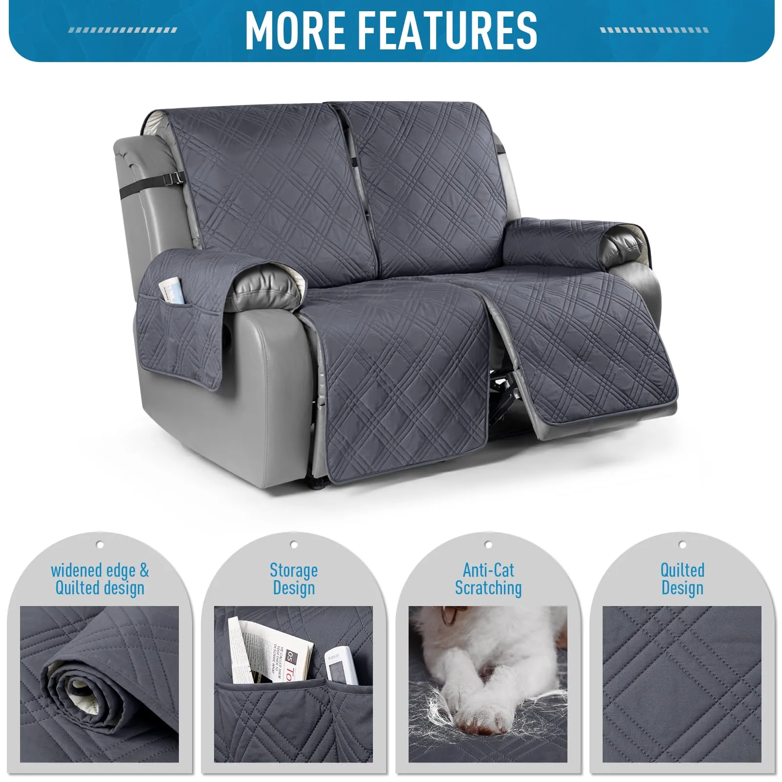 Waterproof Recliner Chair Cover with Double Straps (2 Seater)