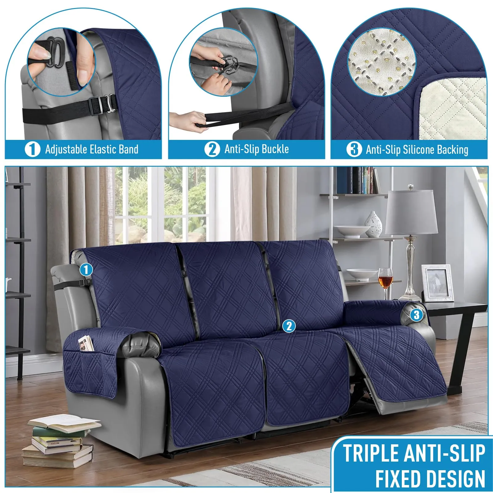 Waterproof Recliner Chair Cover with Double Straps (2 Seater)