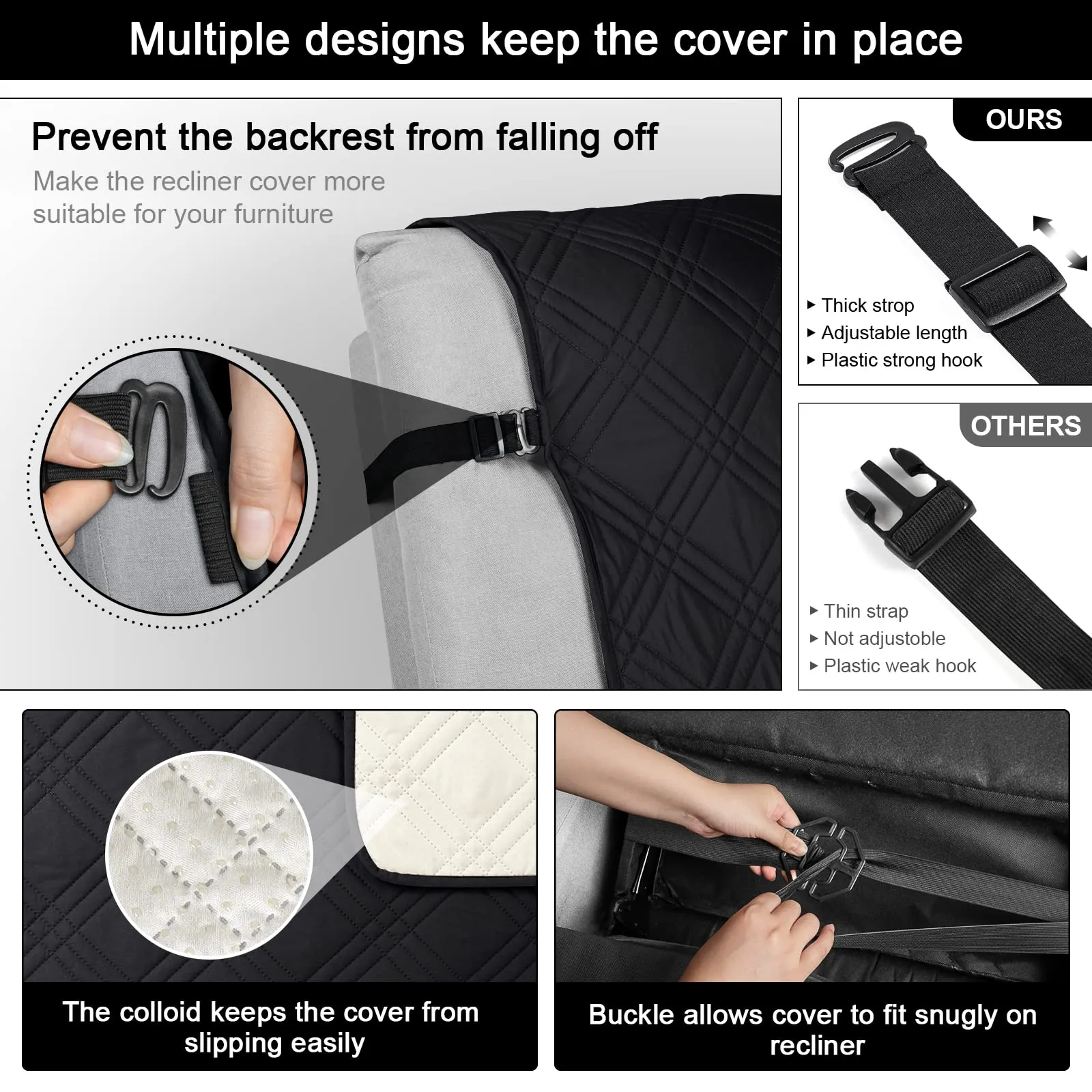 Waterproof Recliner Chair Cover with Double Straps (2 Seater)