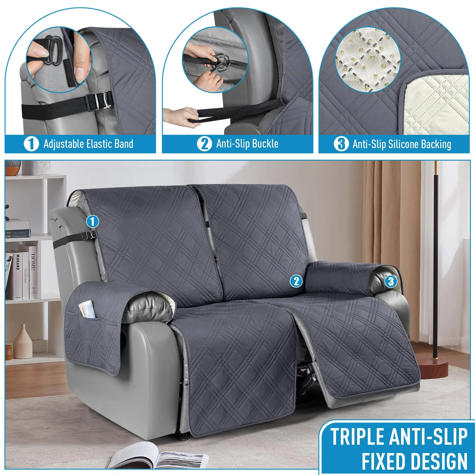 Waterproof Recliner Chair Cover with Double Straps (2 Seater)