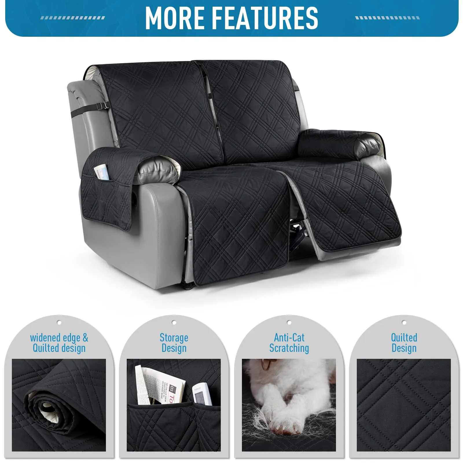 Waterproof Recliner Chair Cover with Double Straps (2 Seater)