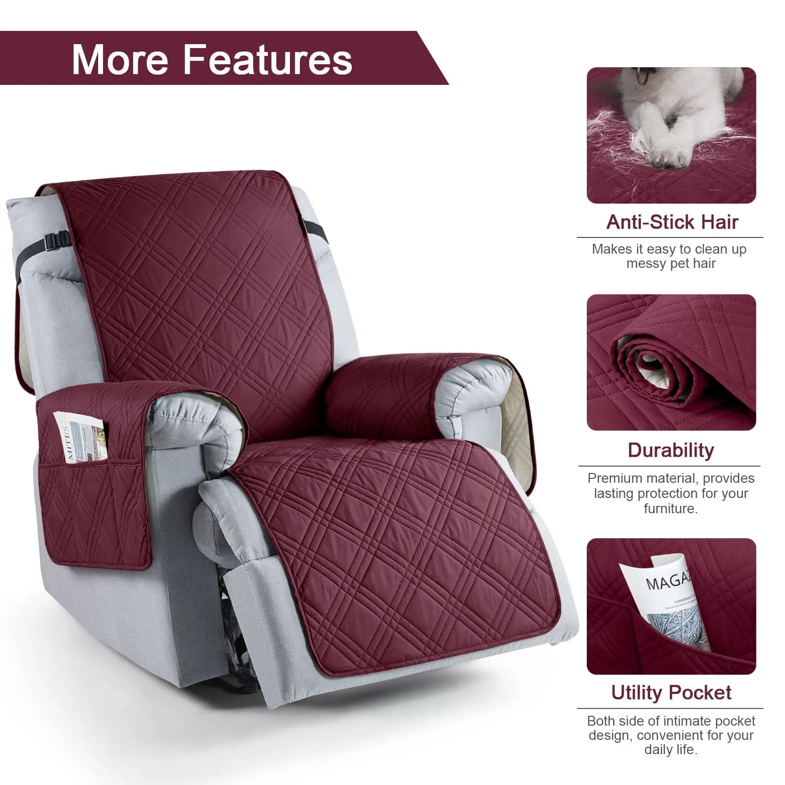 Waterproof Recliner Chair Cover with Double Straps (2 Seater)