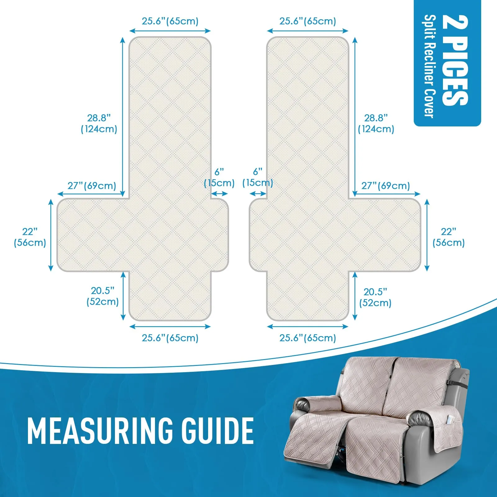 Waterproof Recliner Chair Cover with Double Straps (2 Seater)