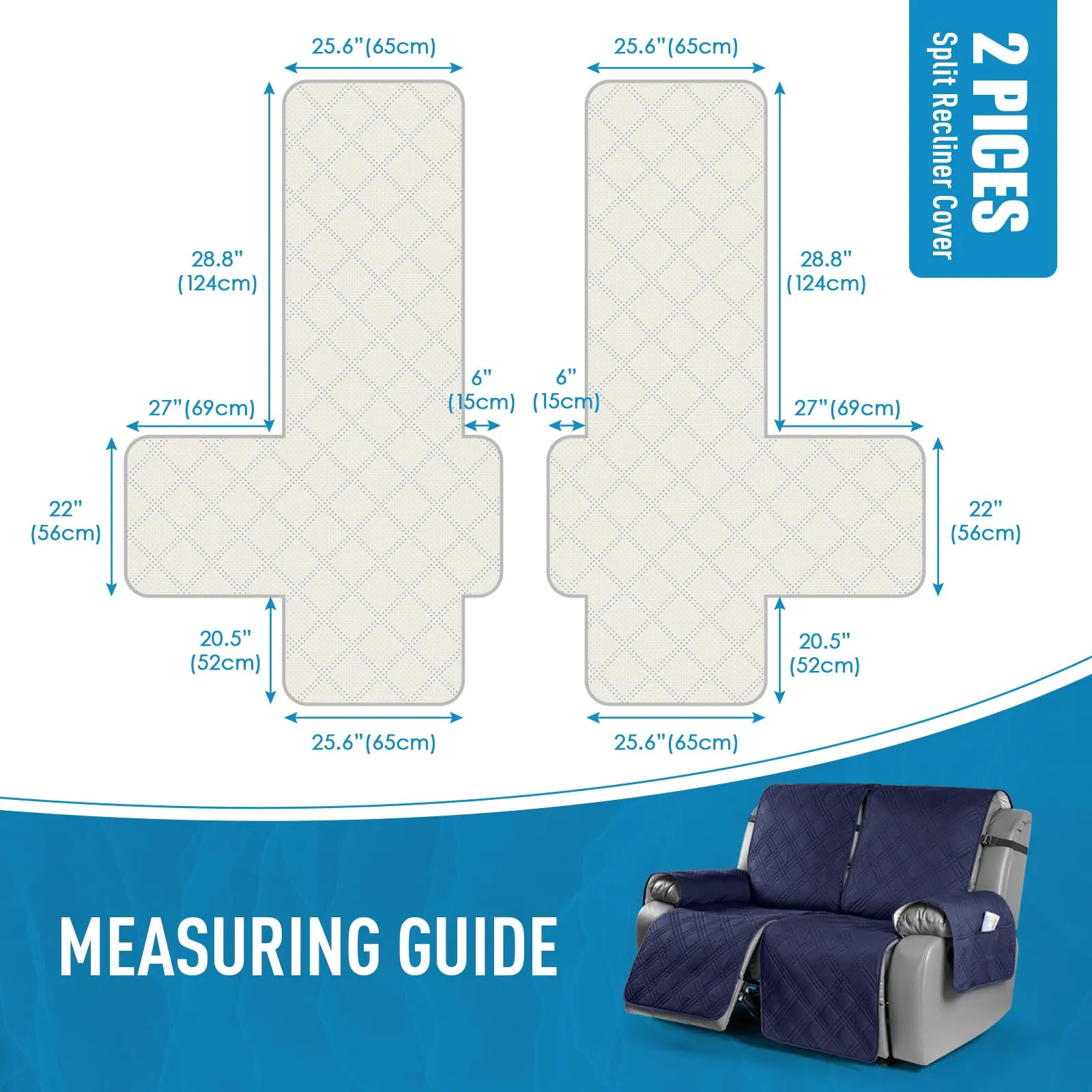 Waterproof Recliner Chair Cover with Double Straps (2 Seater)