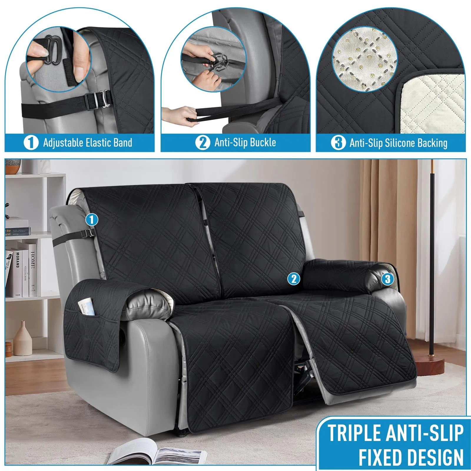 Waterproof Recliner Chair Cover with Double Straps (2 Seater)