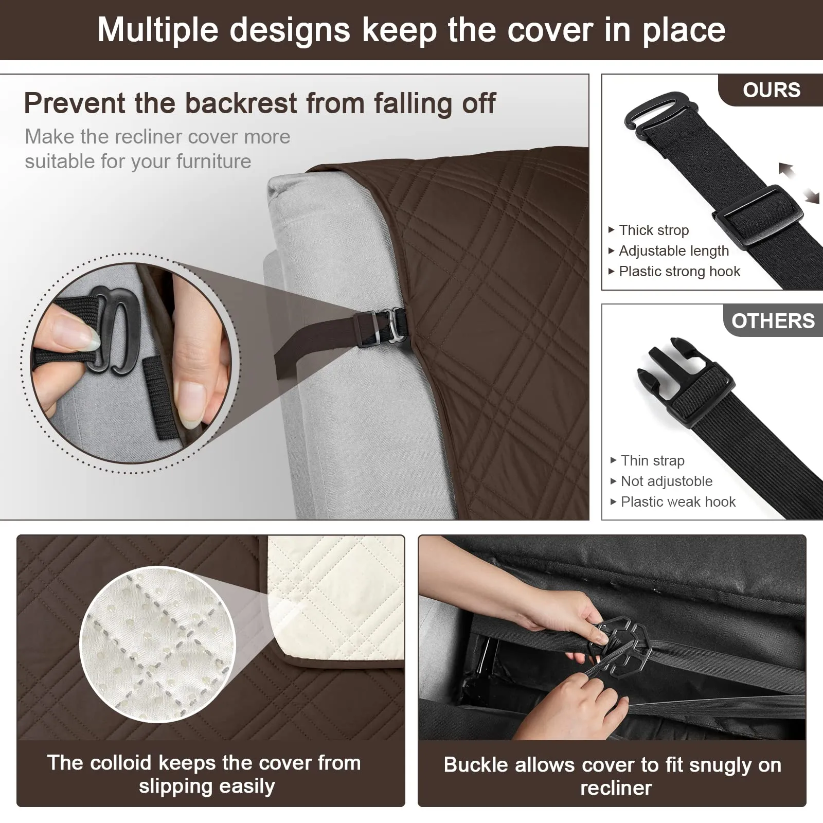 Waterproof Recliner Chair Cover with Double Straps (2 Seater)