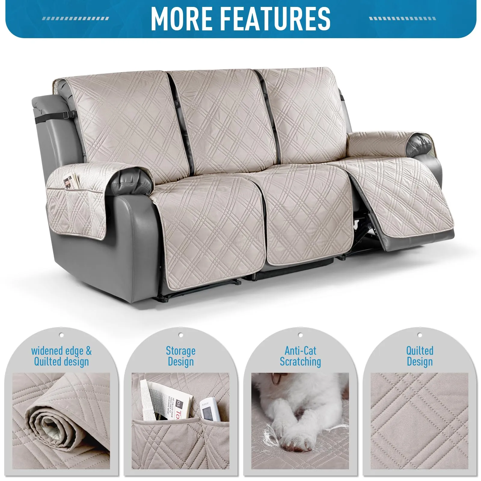 Waterproof Recliner Chair Cover with Double Straps (2 Seater)