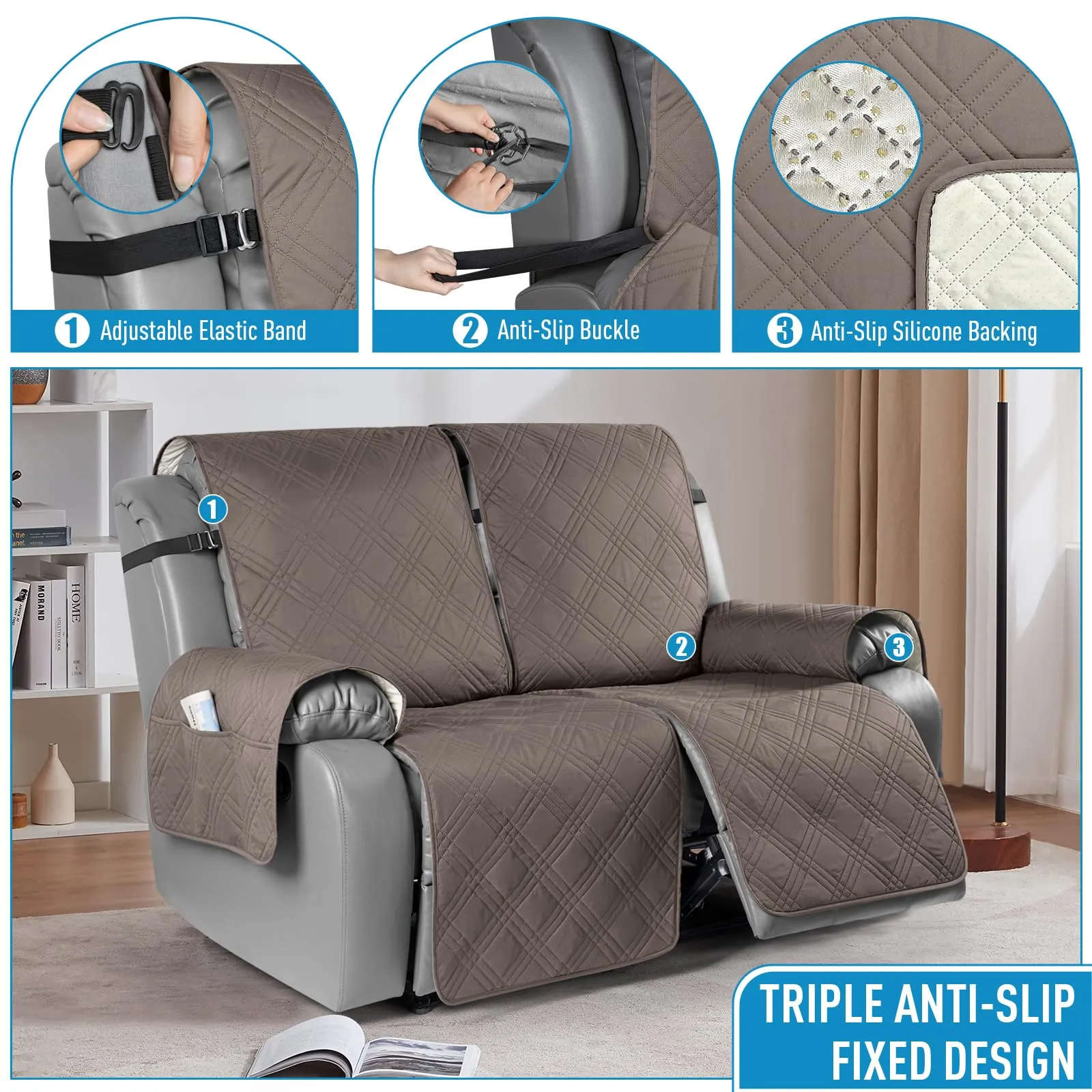 Waterproof Recliner Chair Cover with Double Straps (2 Seater)