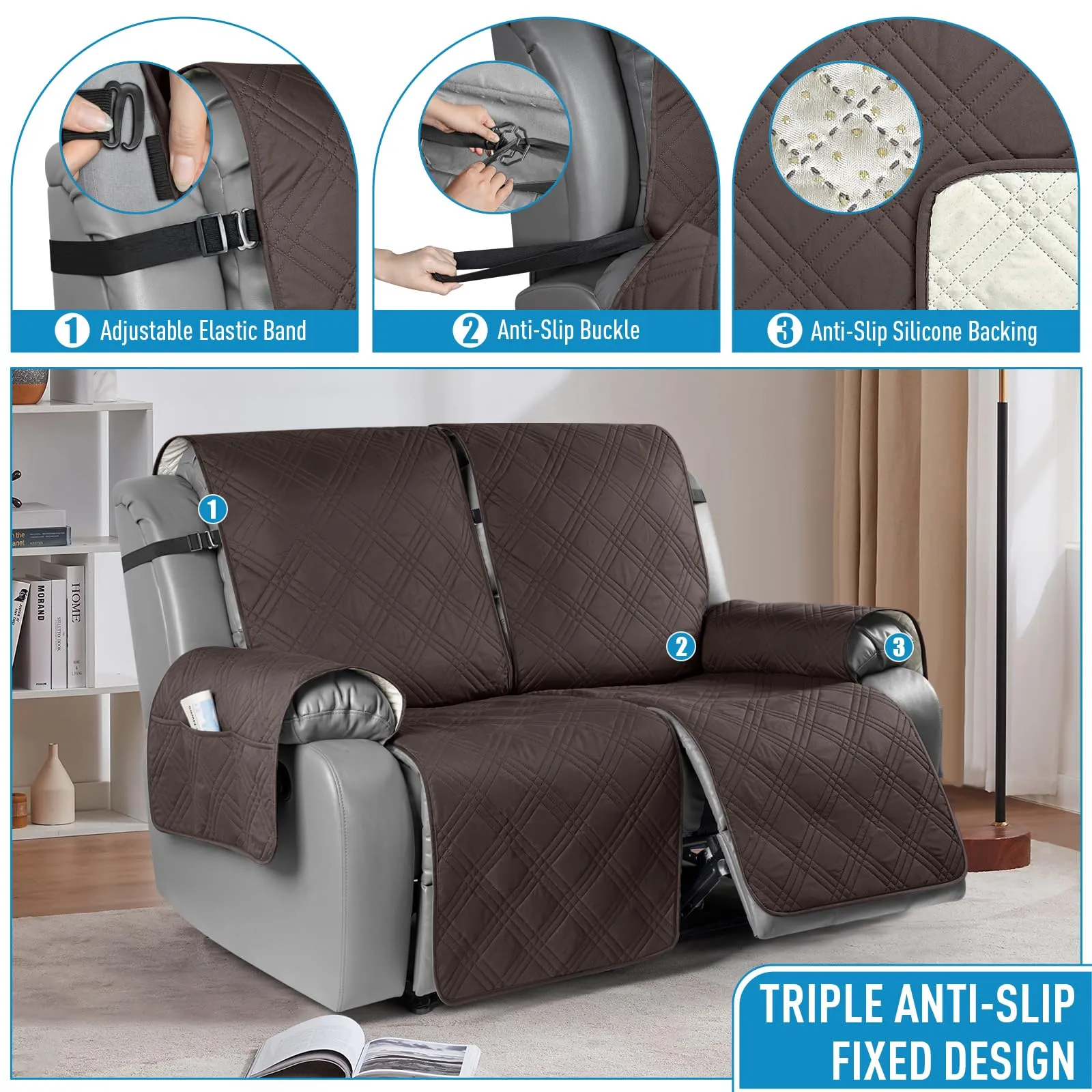 Waterproof Recliner Chair Cover with Double Straps (2 Seater)