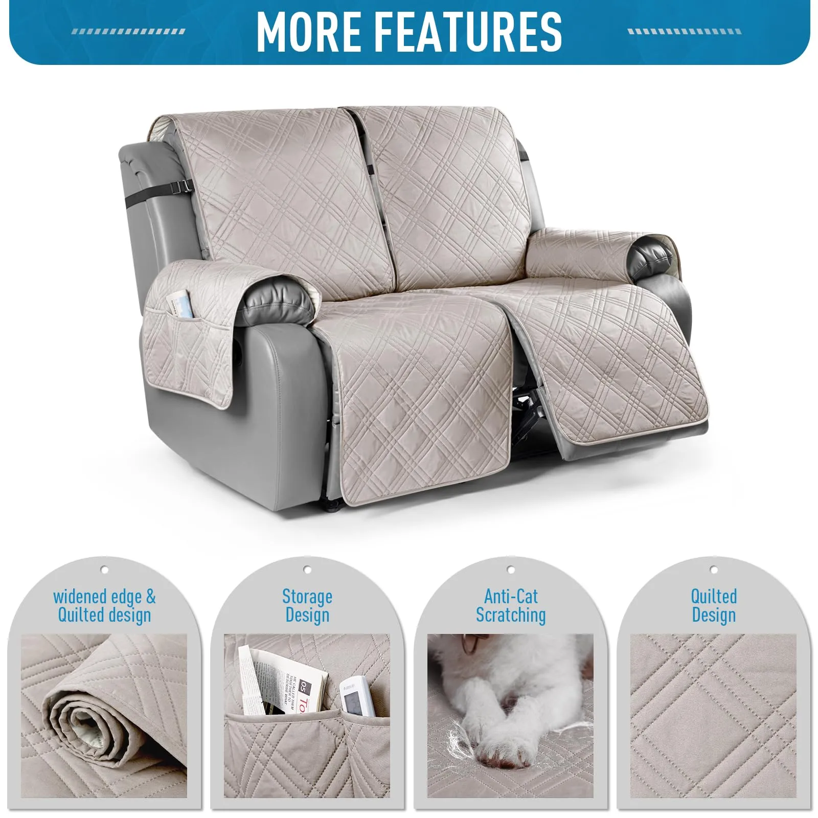 Waterproof Recliner Chair Cover with Double Straps (2 Seater)