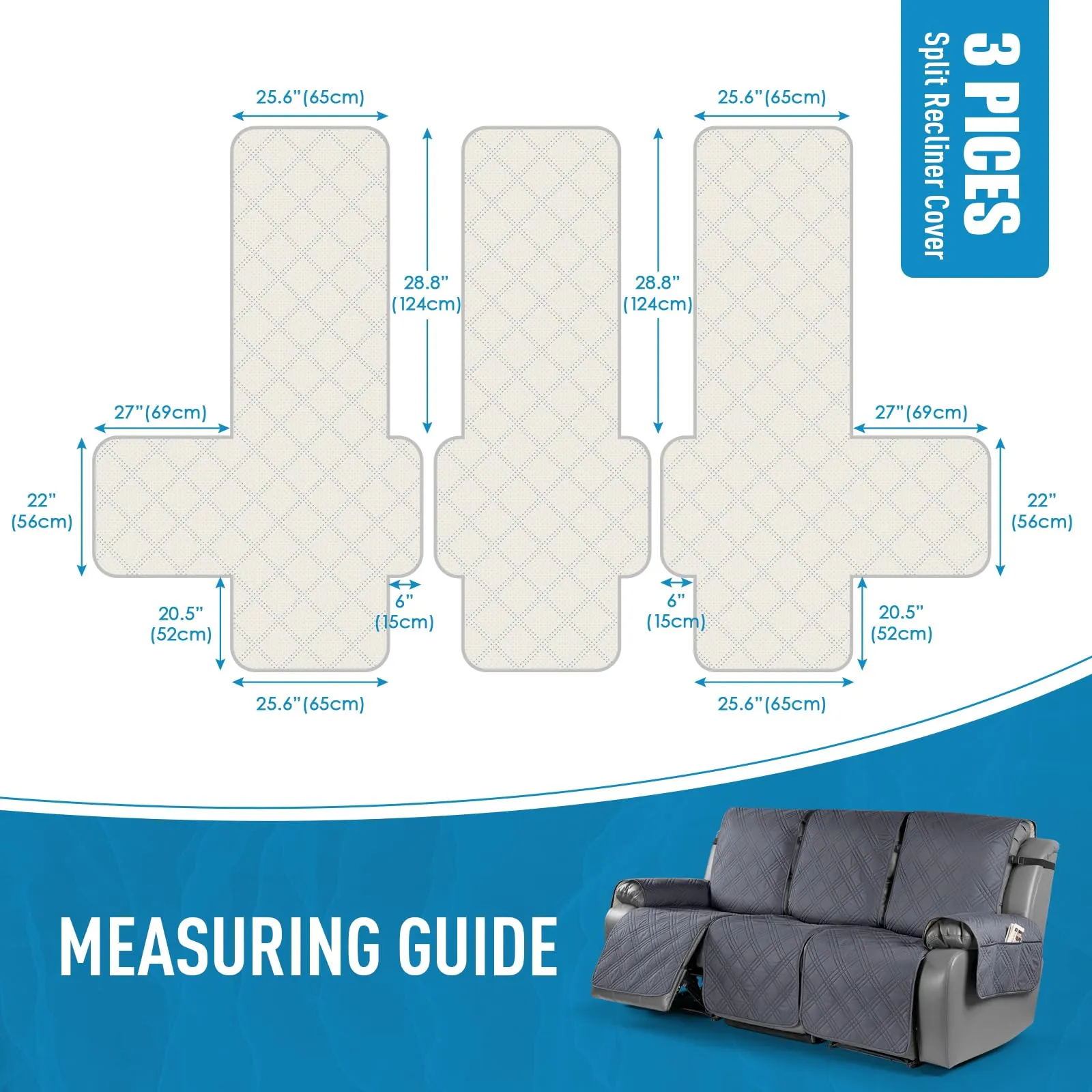 Waterproof Recliner Chair Cover with Double Straps (2 Seater)
