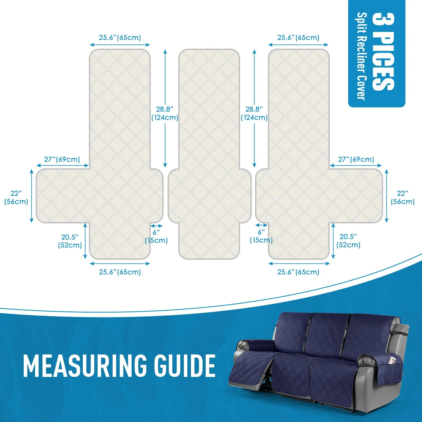 Waterproof Recliner Chair Cover with Double Straps (2 Seater)