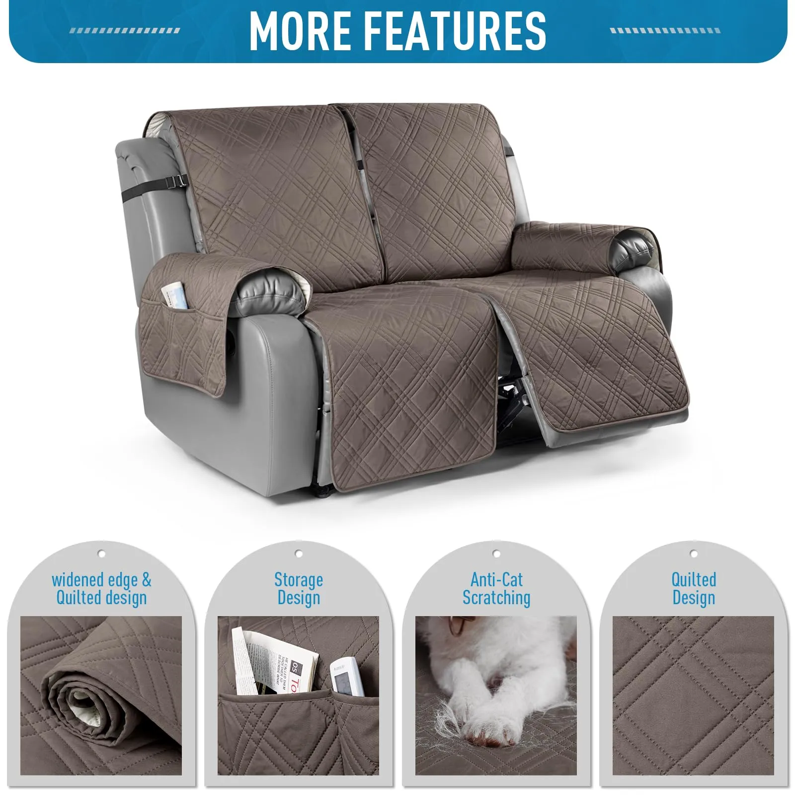 Waterproof Recliner Chair Cover with Double Straps (2 Seater)