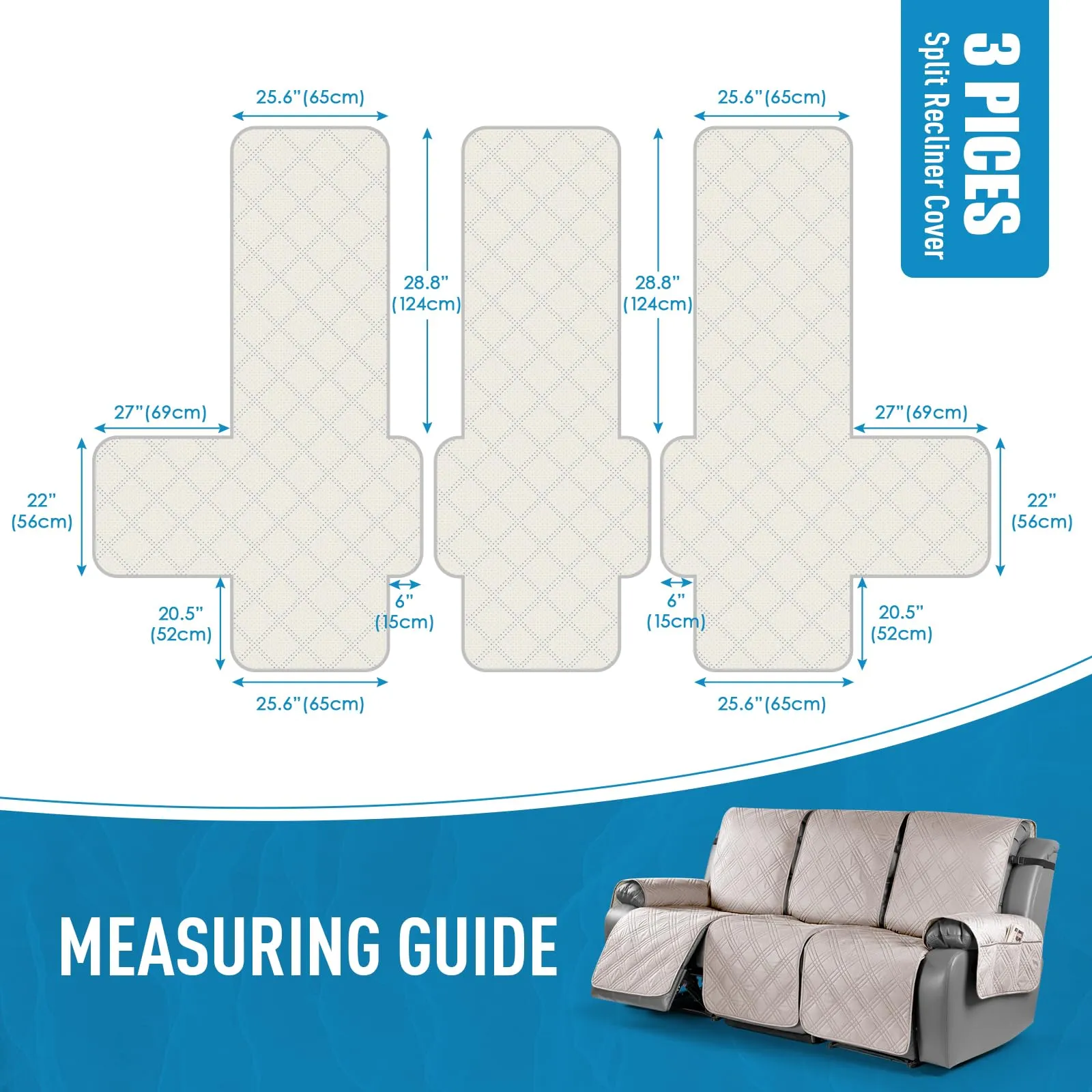 Waterproof Recliner Chair Cover with Double Straps (2 Seater)
