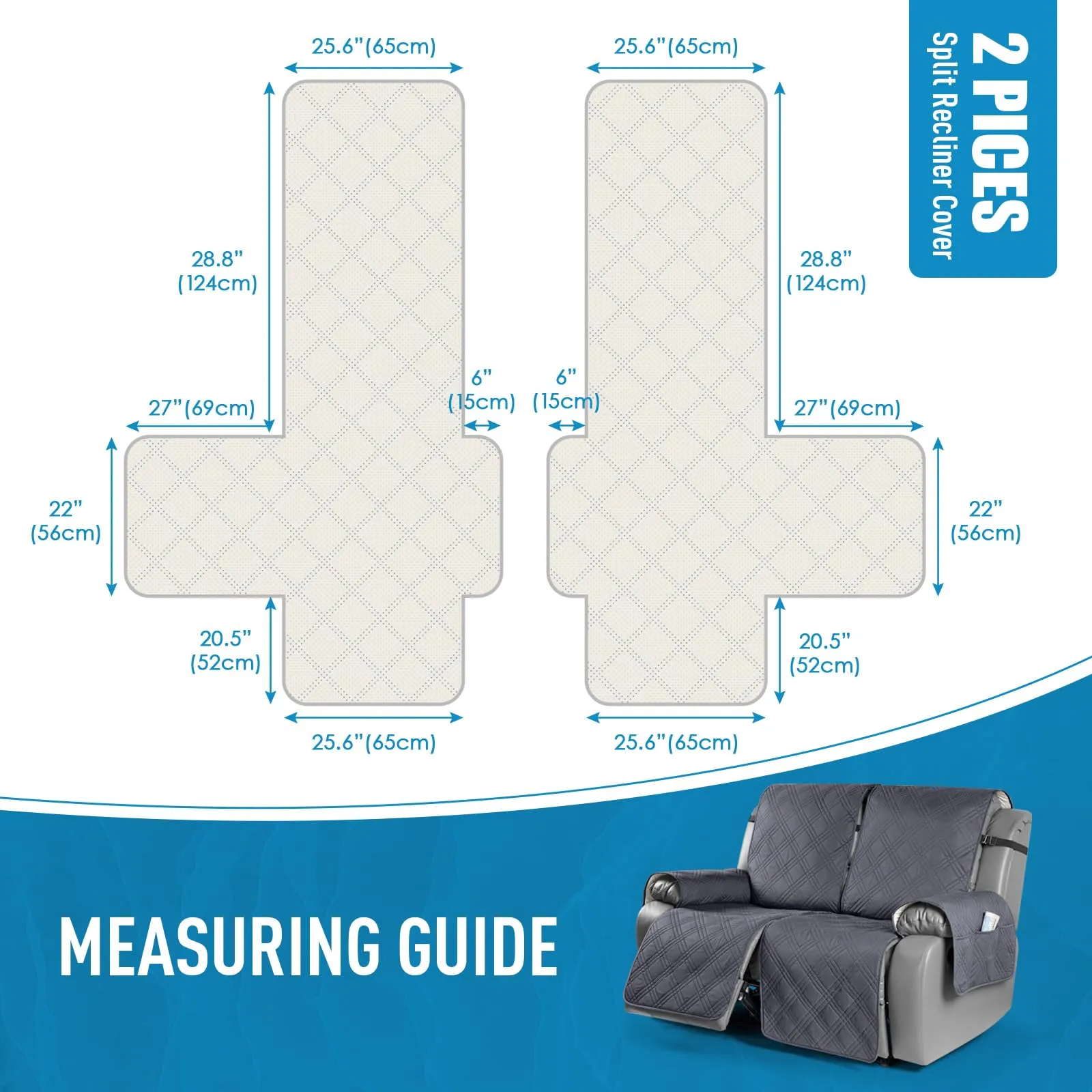 Waterproof Recliner Chair Cover with Double Straps (2 Seater)