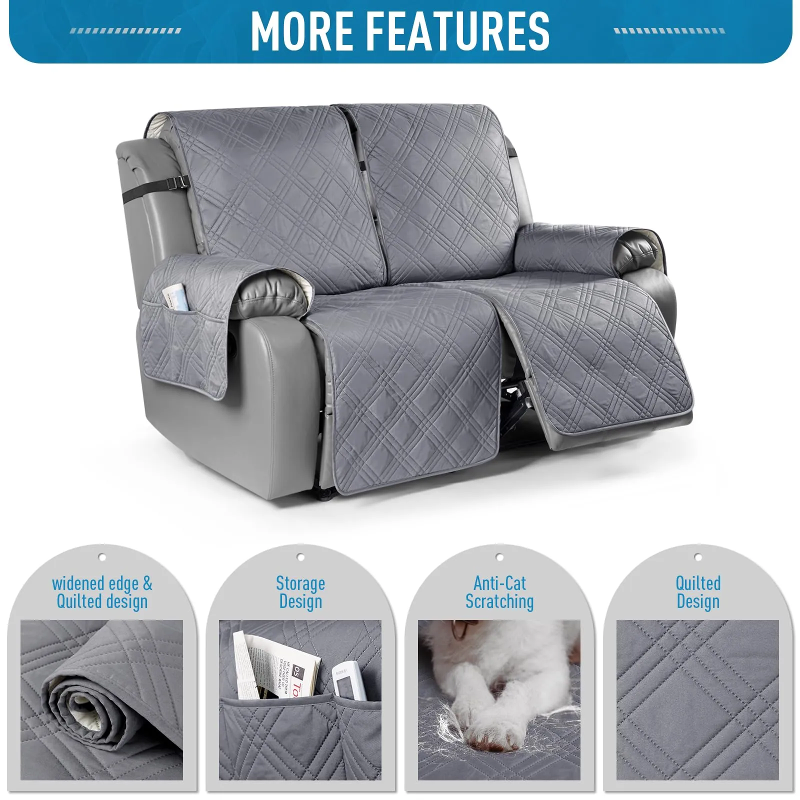 Waterproof Recliner Chair Cover with Double Straps (2 Seater)