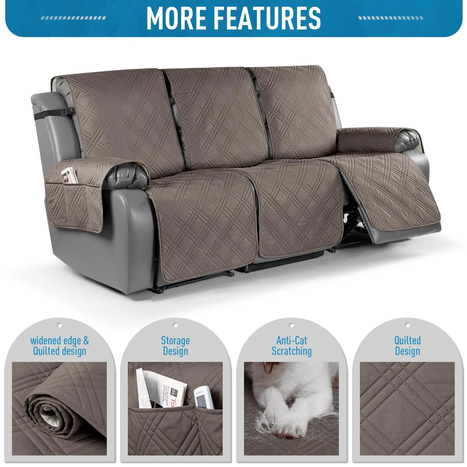 Waterproof Recliner Chair Cover with Double Straps (2 Seater)