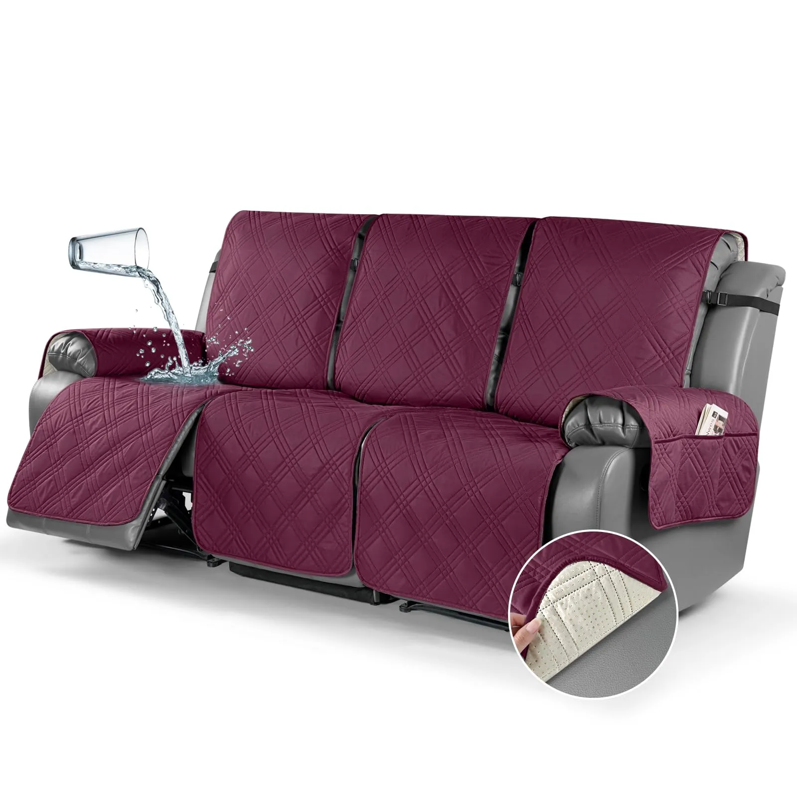 Waterproof Recliner Chair Cover with Double Straps (2 Seater)