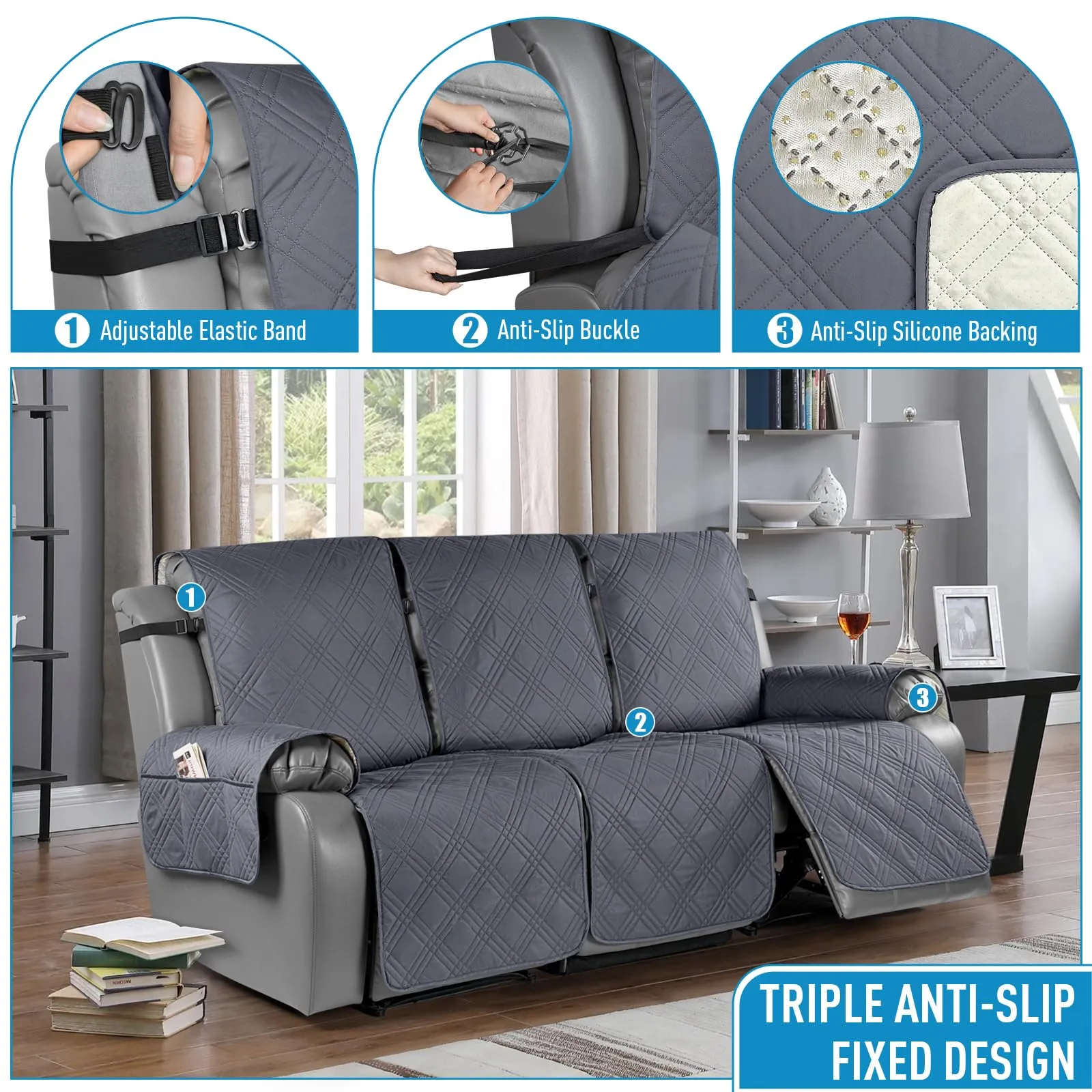 Waterproof Recliner Chair Cover with Double Straps (2 Seater)