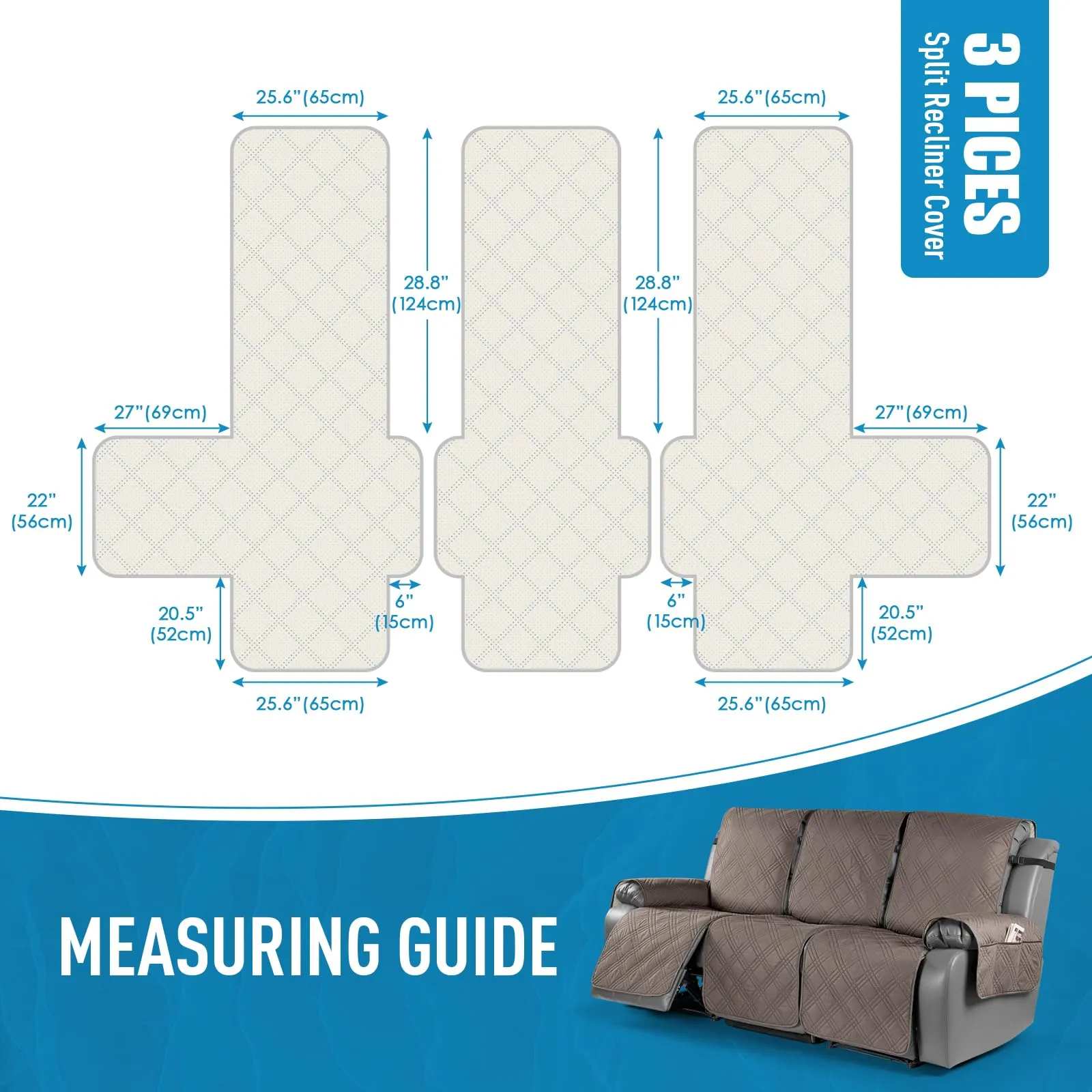 Waterproof Recliner Chair Cover with Double Straps (2 Seater)