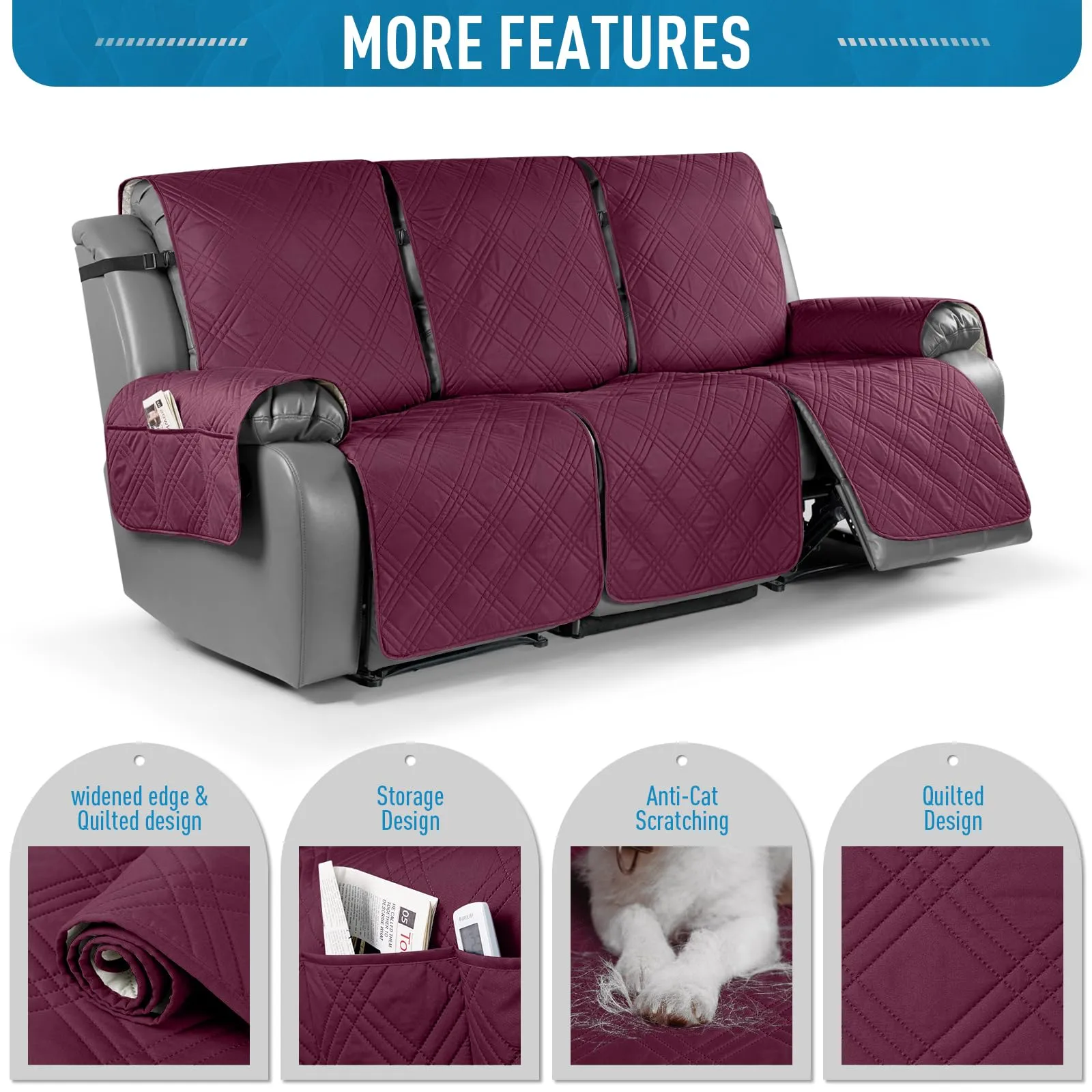 Waterproof Recliner Chair Cover with Double Straps (2 Seater)