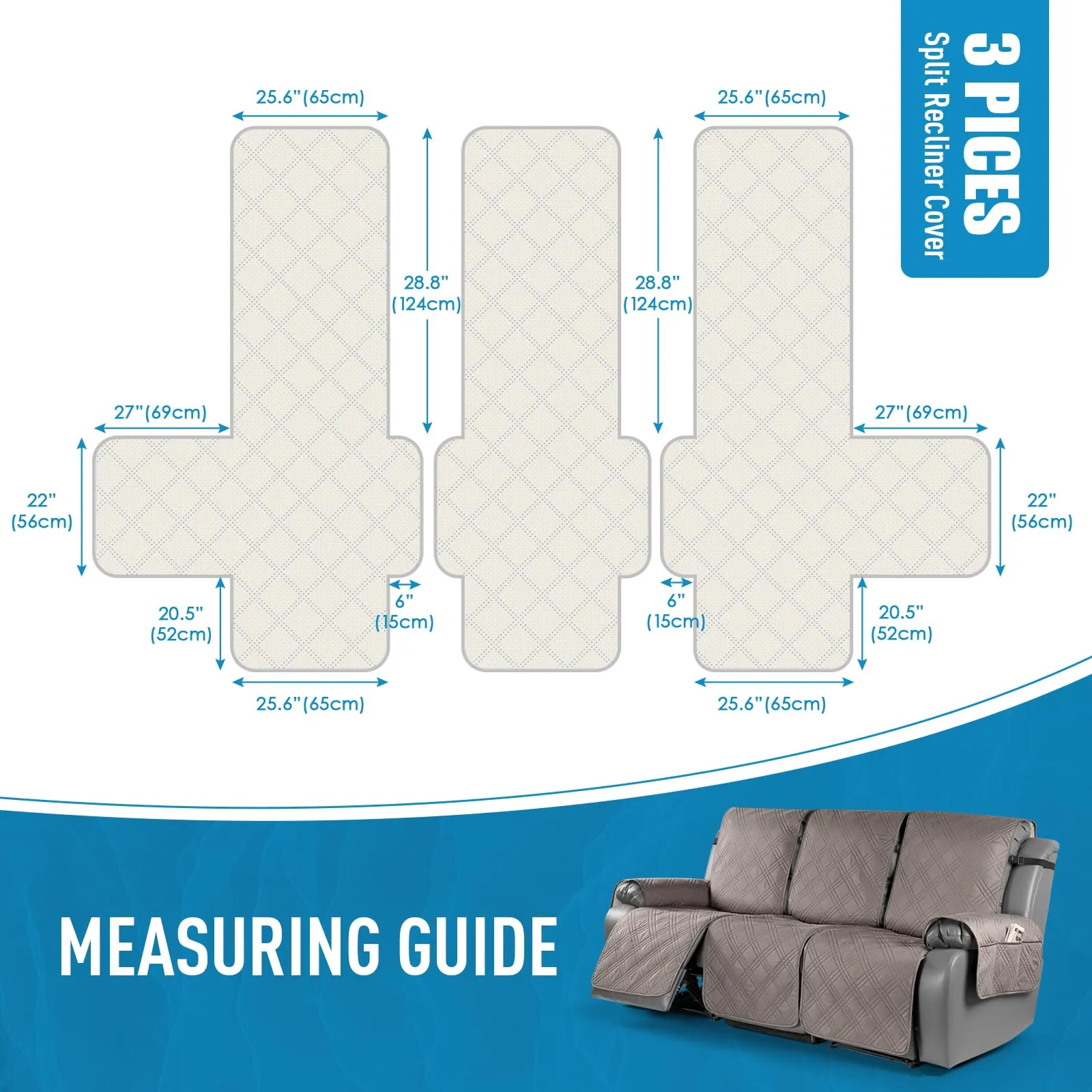 Waterproof Recliner Chair Cover with Double Straps (2 Seater)