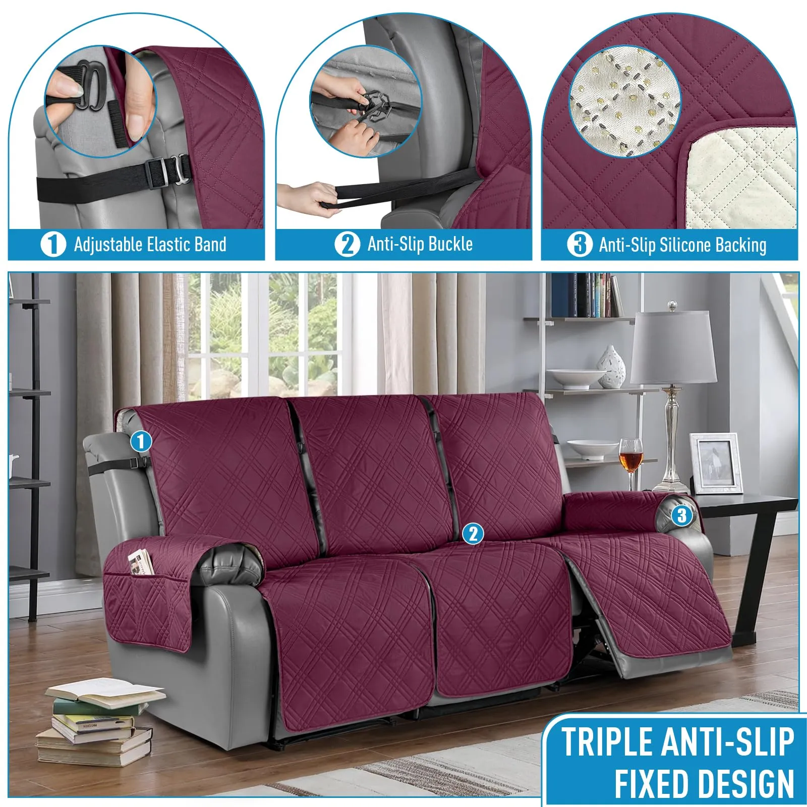 Waterproof Recliner Chair Cover with Double Straps (2 Seater)