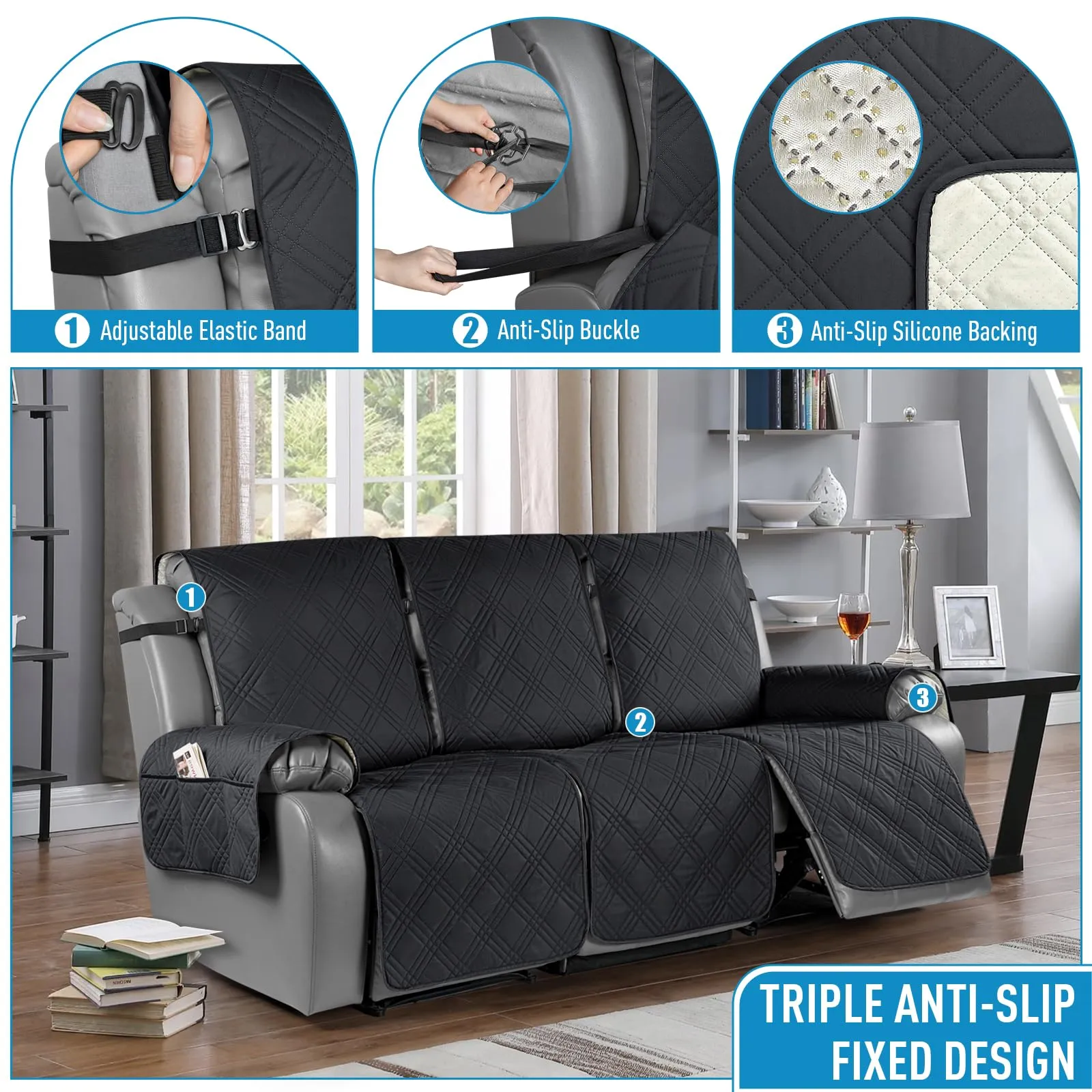 Waterproof Recliner Chair Cover with Double Straps (2 Seater)