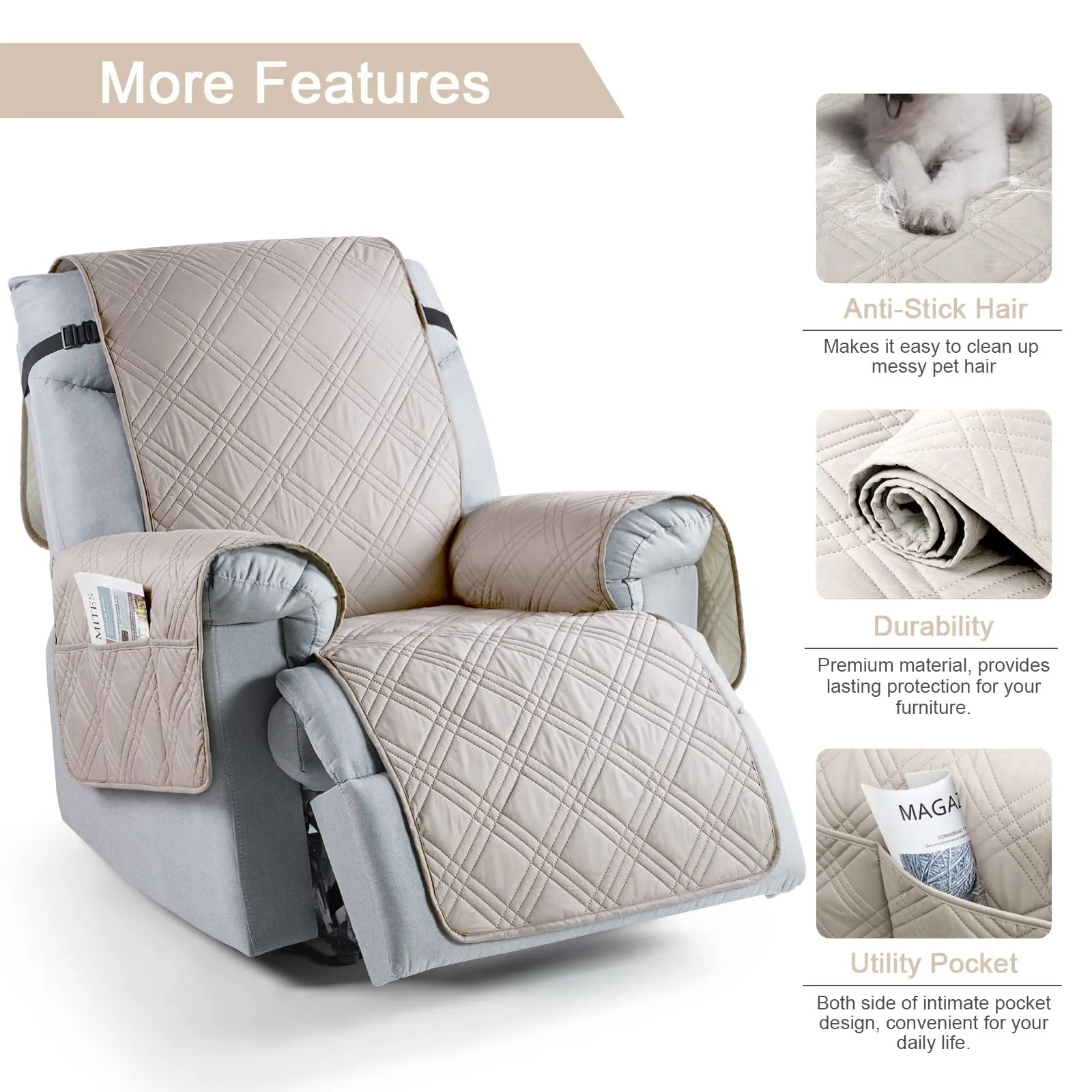 Waterproof Recliner Chair Cover with Double Straps (2 Seater)
