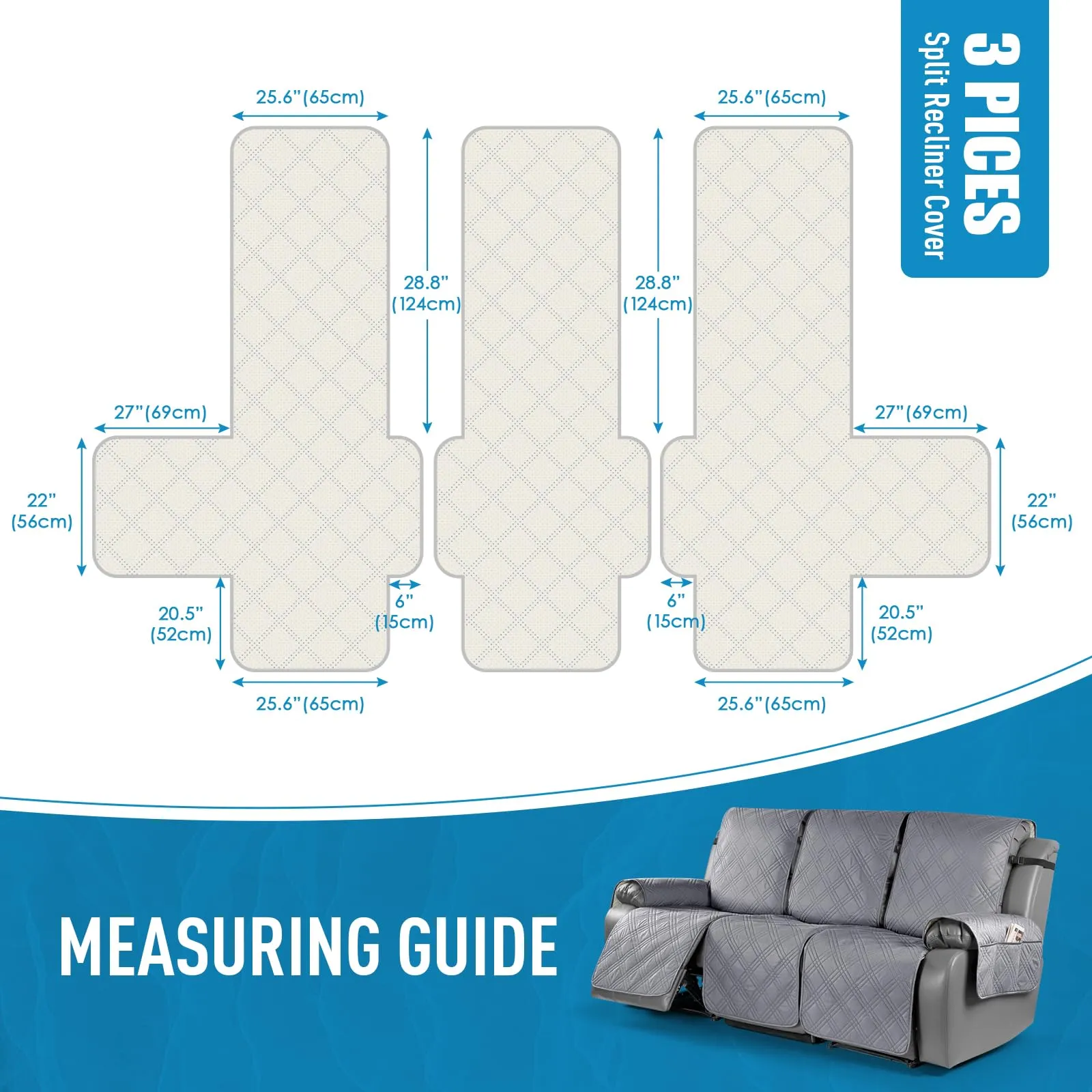 Waterproof Recliner Chair Cover with Double Straps (2 Seater)