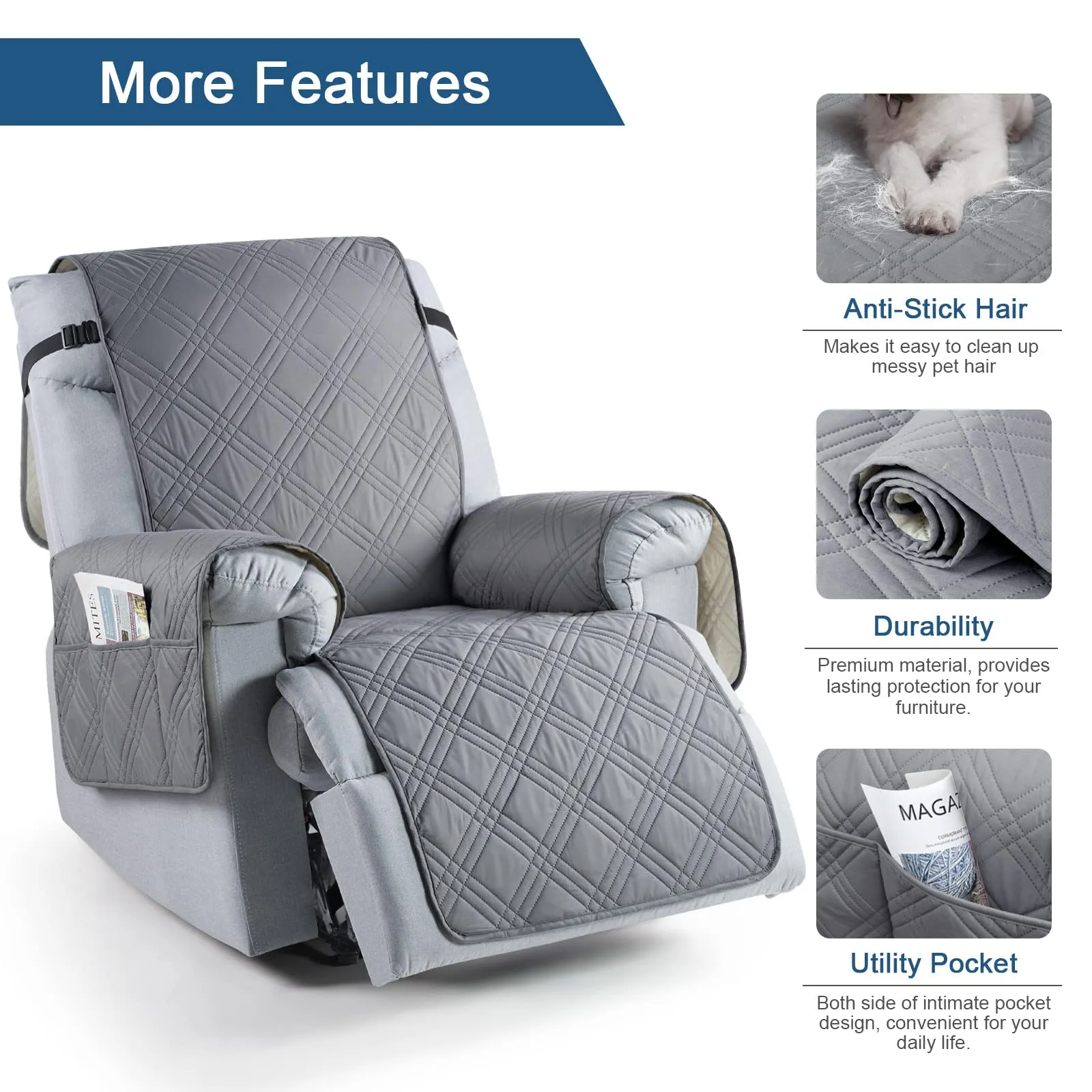 Waterproof Recliner Chair Cover with Double Straps (2 Seater)