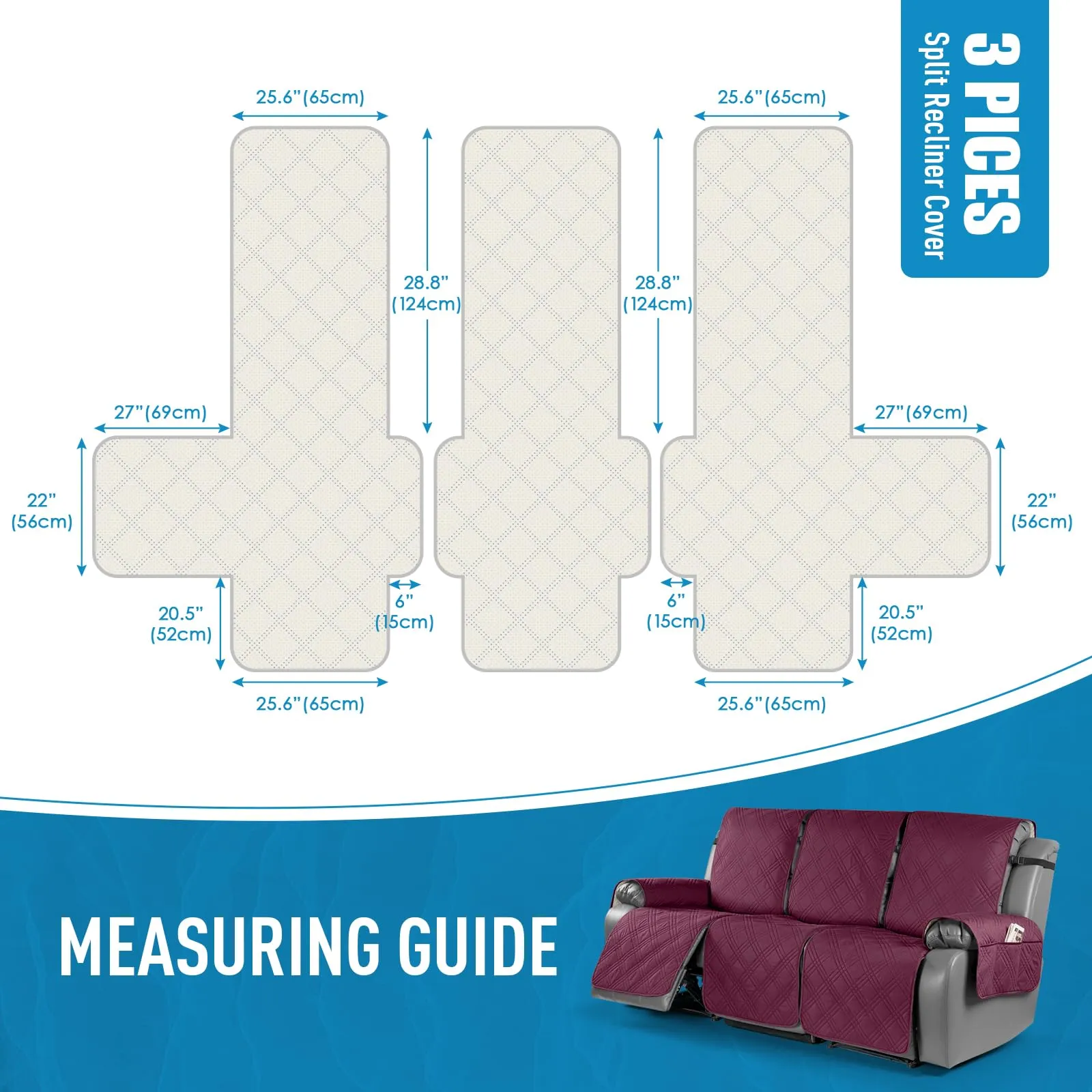 Waterproof Recliner Chair Cover with Double Straps (2 Seater)